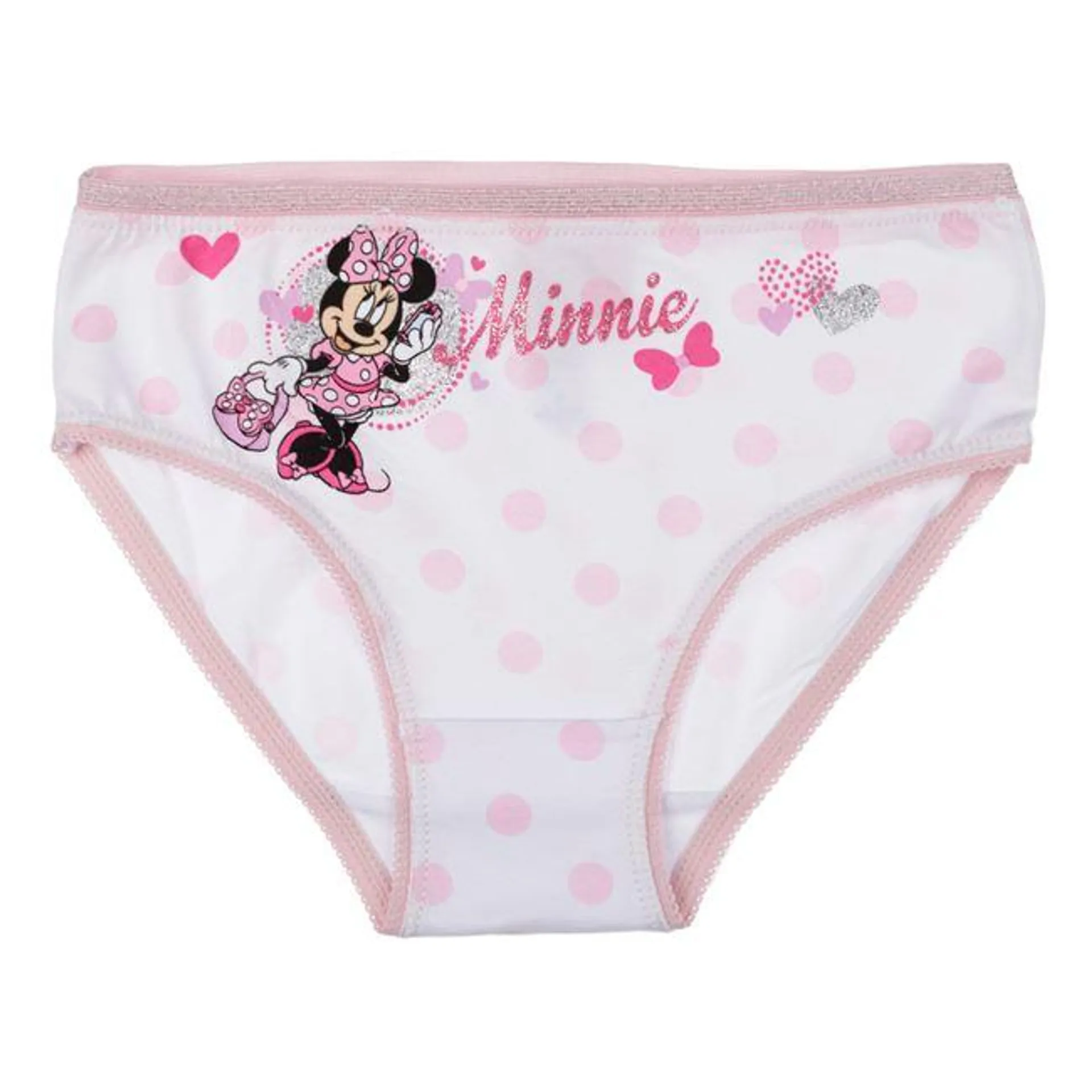 Βρακάκι Παιδικό Ροζ Minnie Ασημί Glitter Καρδιές