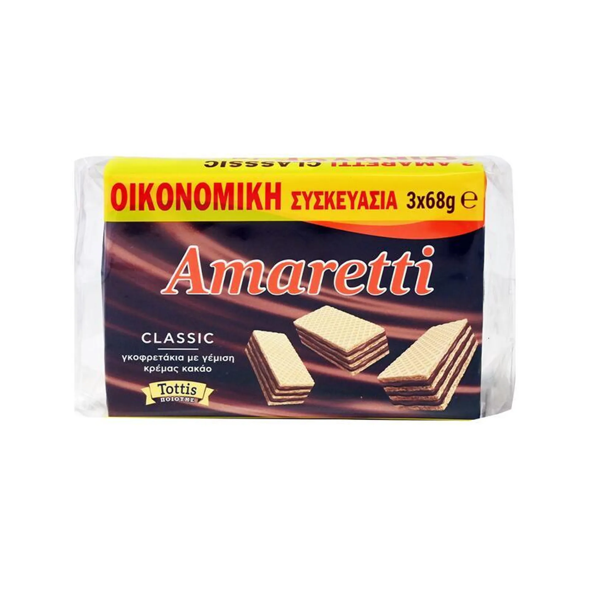 AMARETTI Γκοφρετάκια με Γέμιση Κρέμα Κακάο 3x68gr