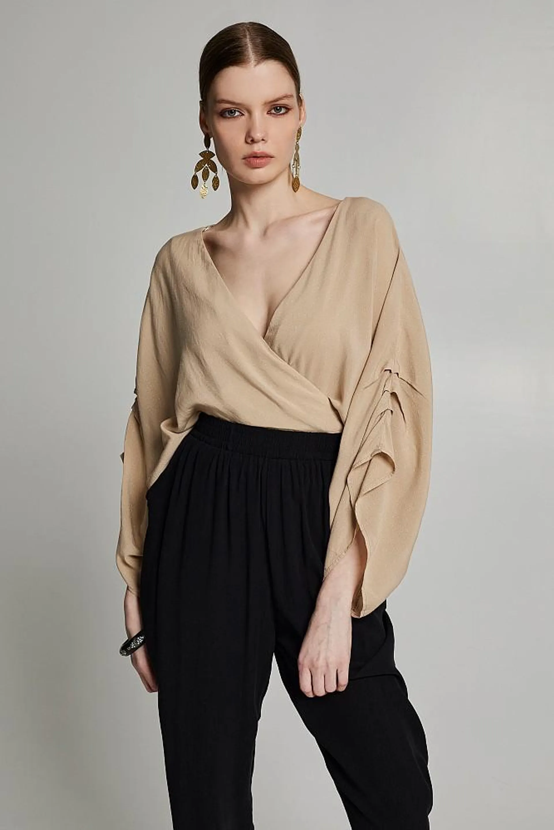 Crop lurex wrap blouse