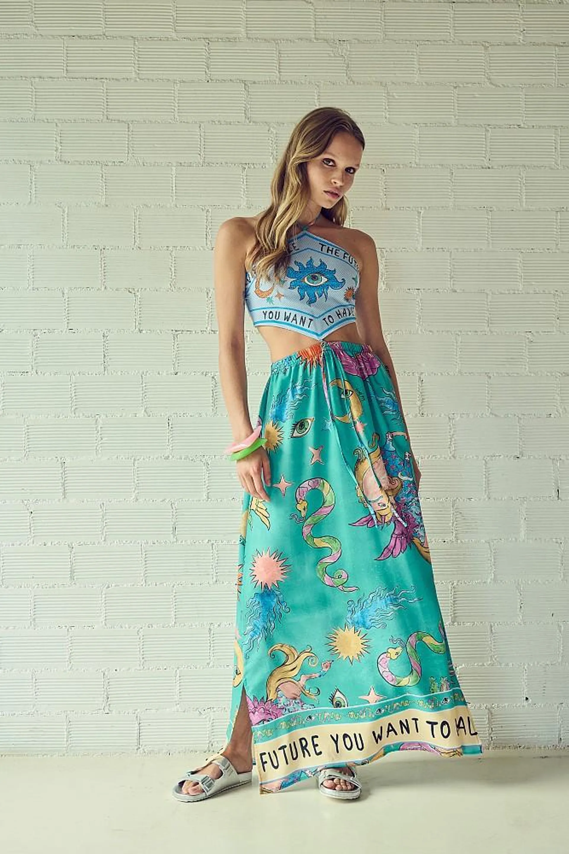 Cut out printed maxi dress