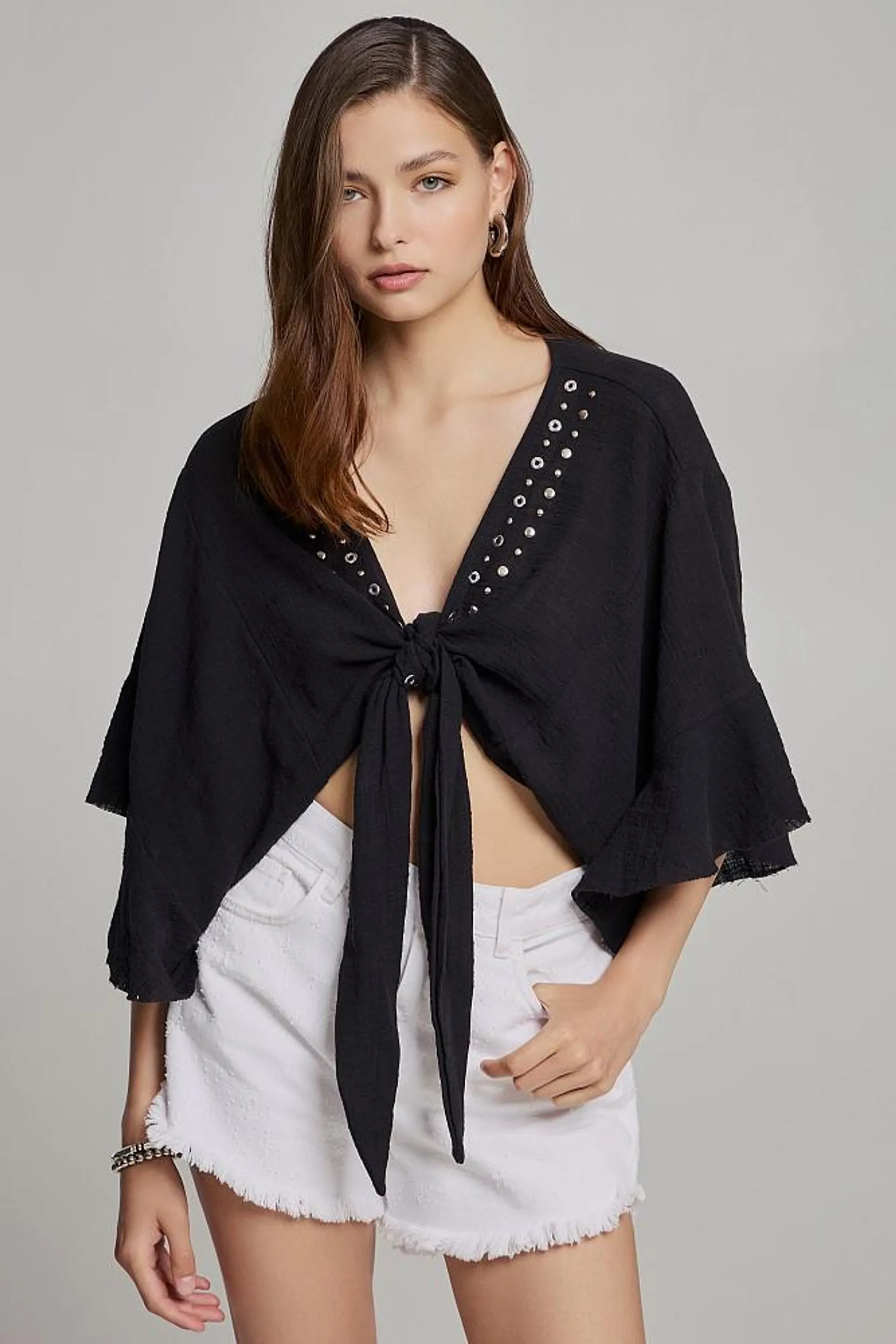 Crop top with studs and ruffles