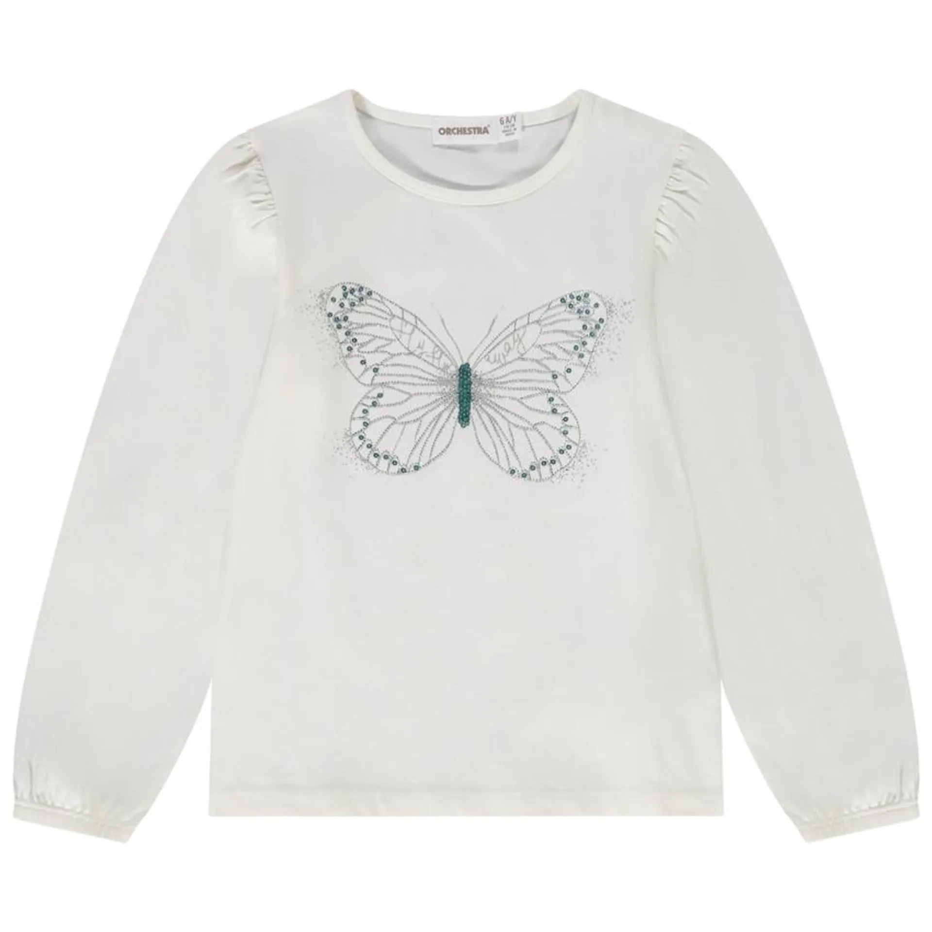 T-shirt manches longues motif papillon en strass pour fille