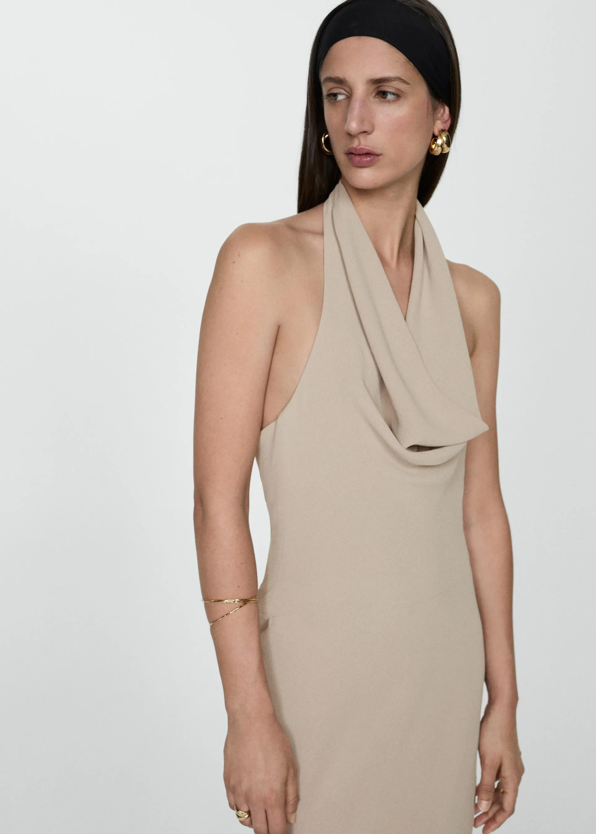 Halter dress with draped neckline