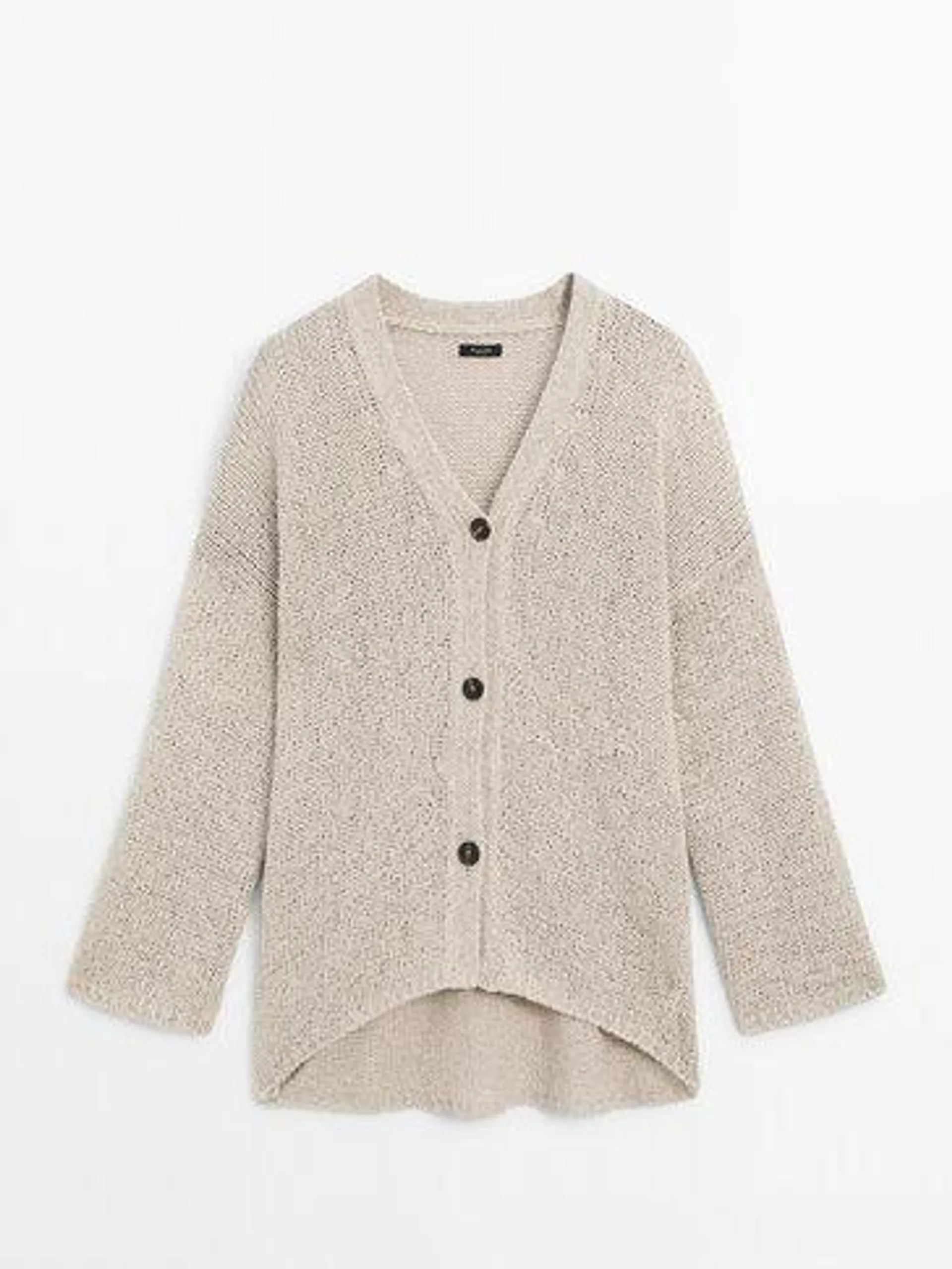 Plain knit button-up cardigan