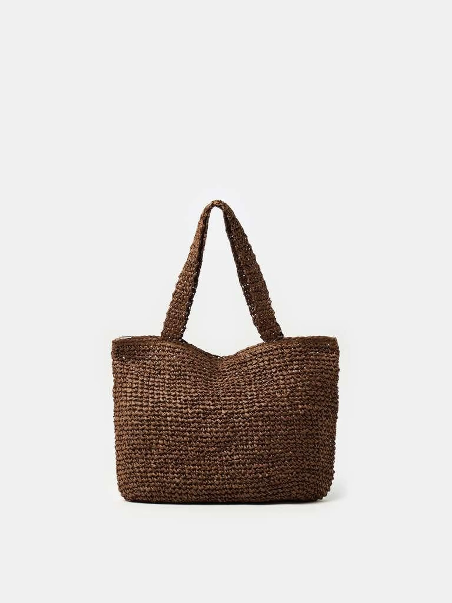 Chocolate Brown Raffia beach bag