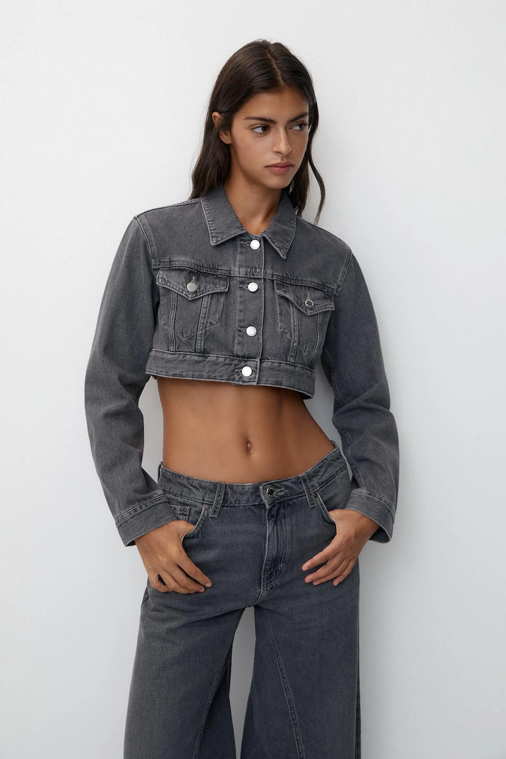 GIACCA IN DENIM CROPPED GRIGIA