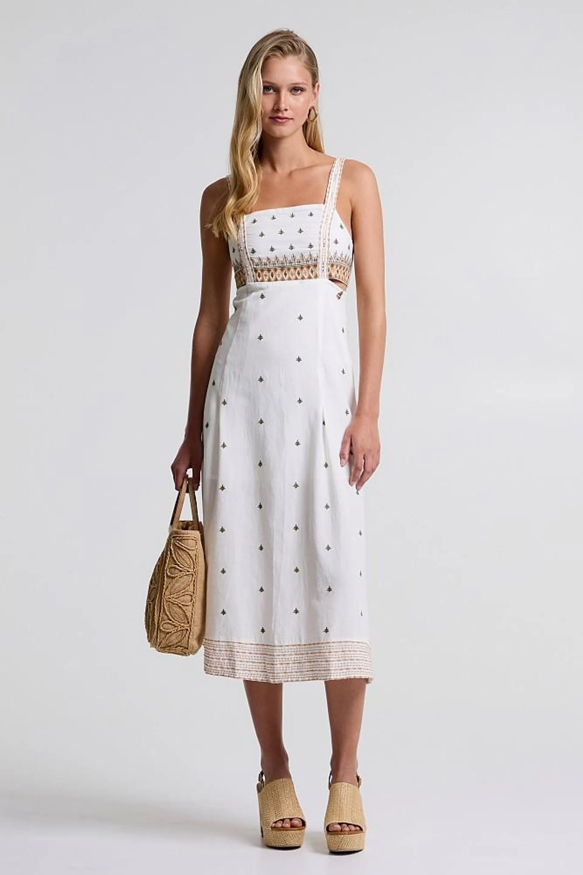 Midi dress with broderie details