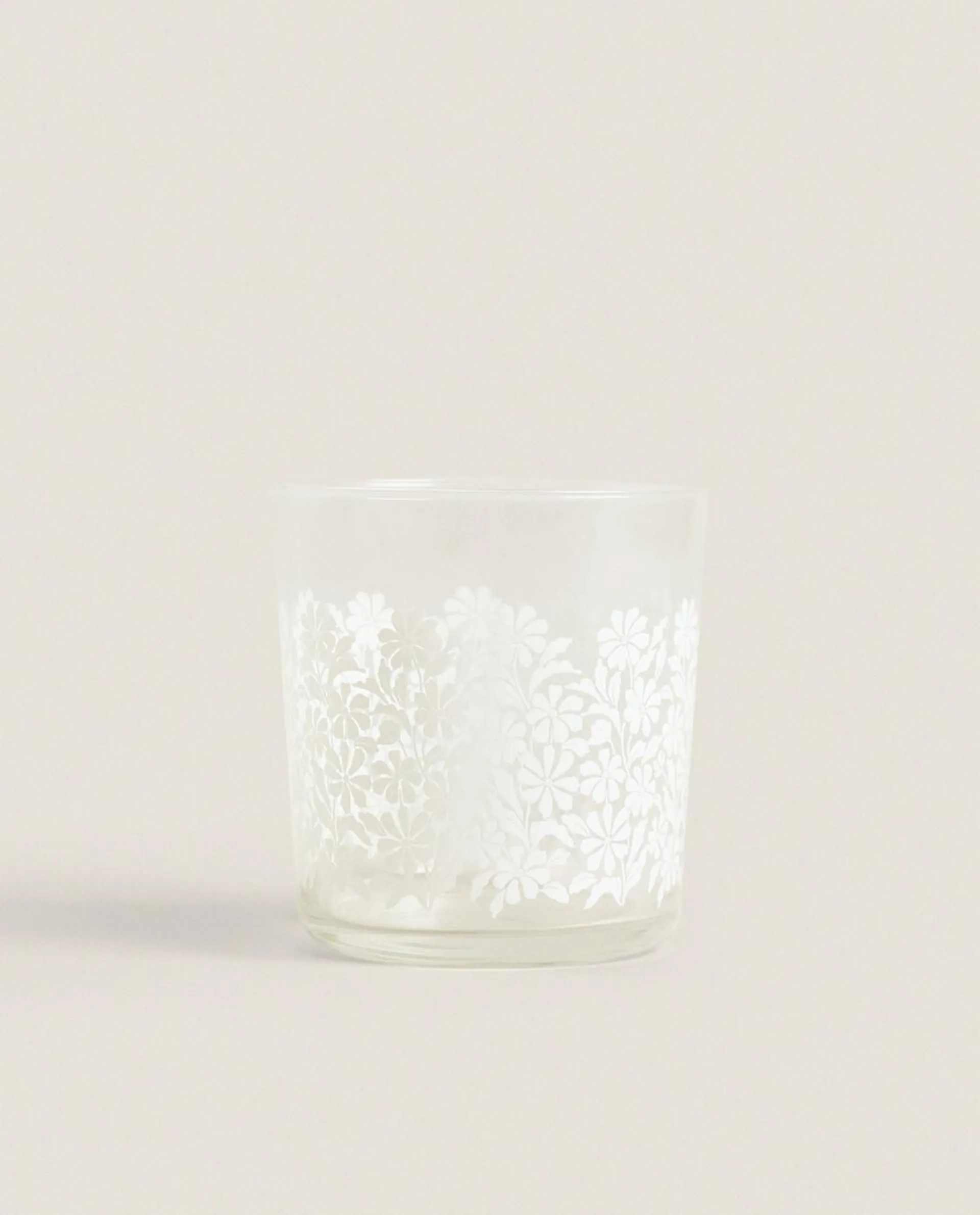 GLASS TUMBLER WITH FLORAL TRANSFER