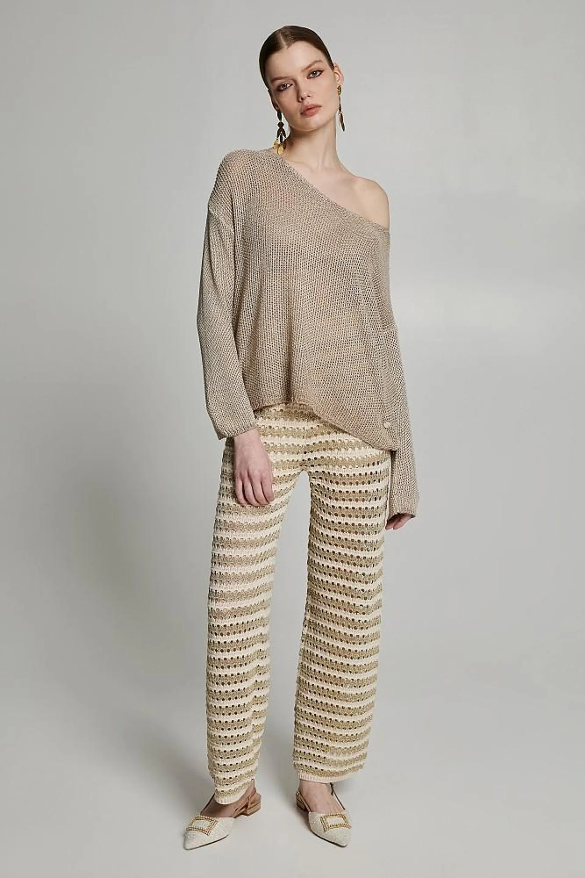 Lurex striped knit trousers