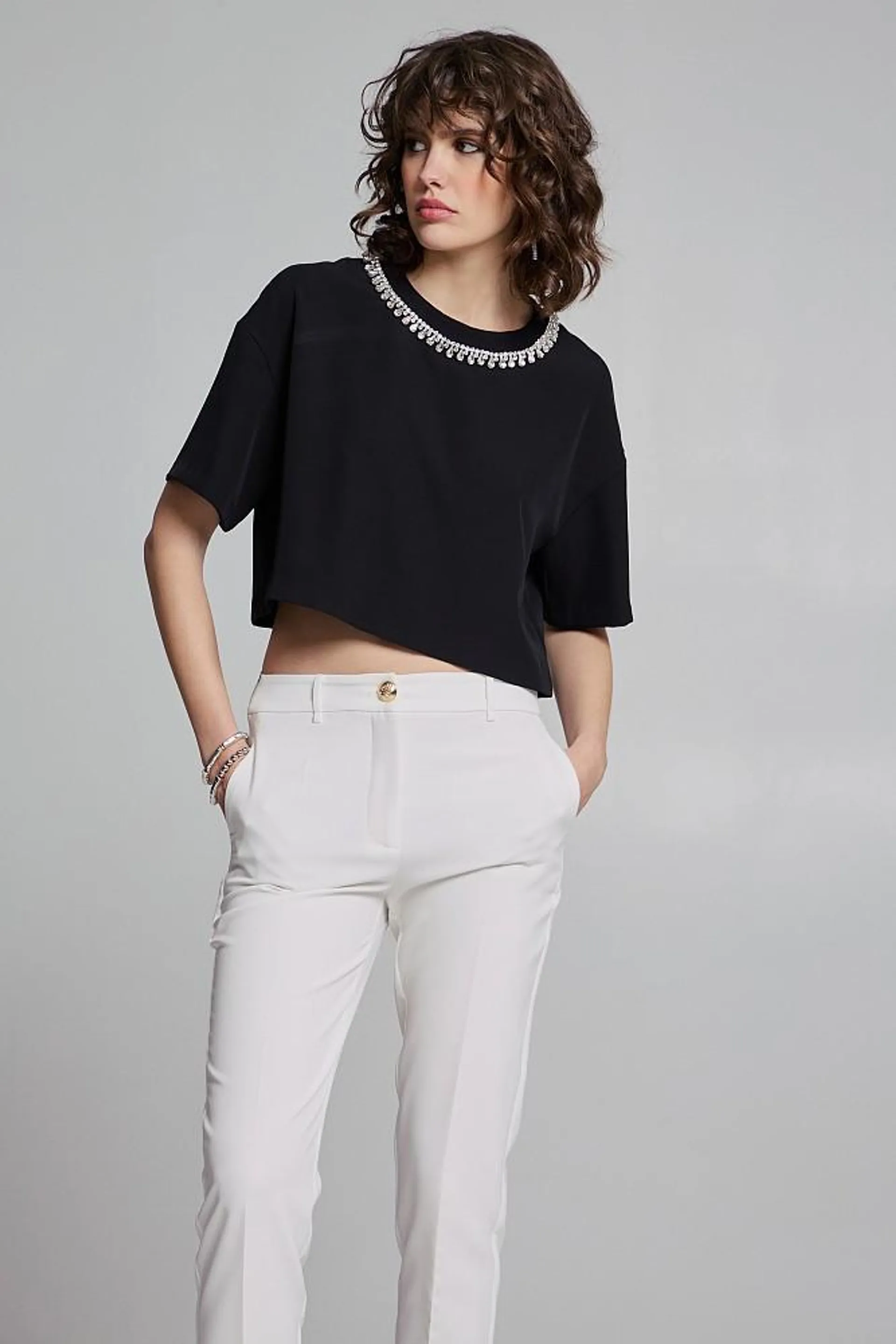 Crop top with rhinestones