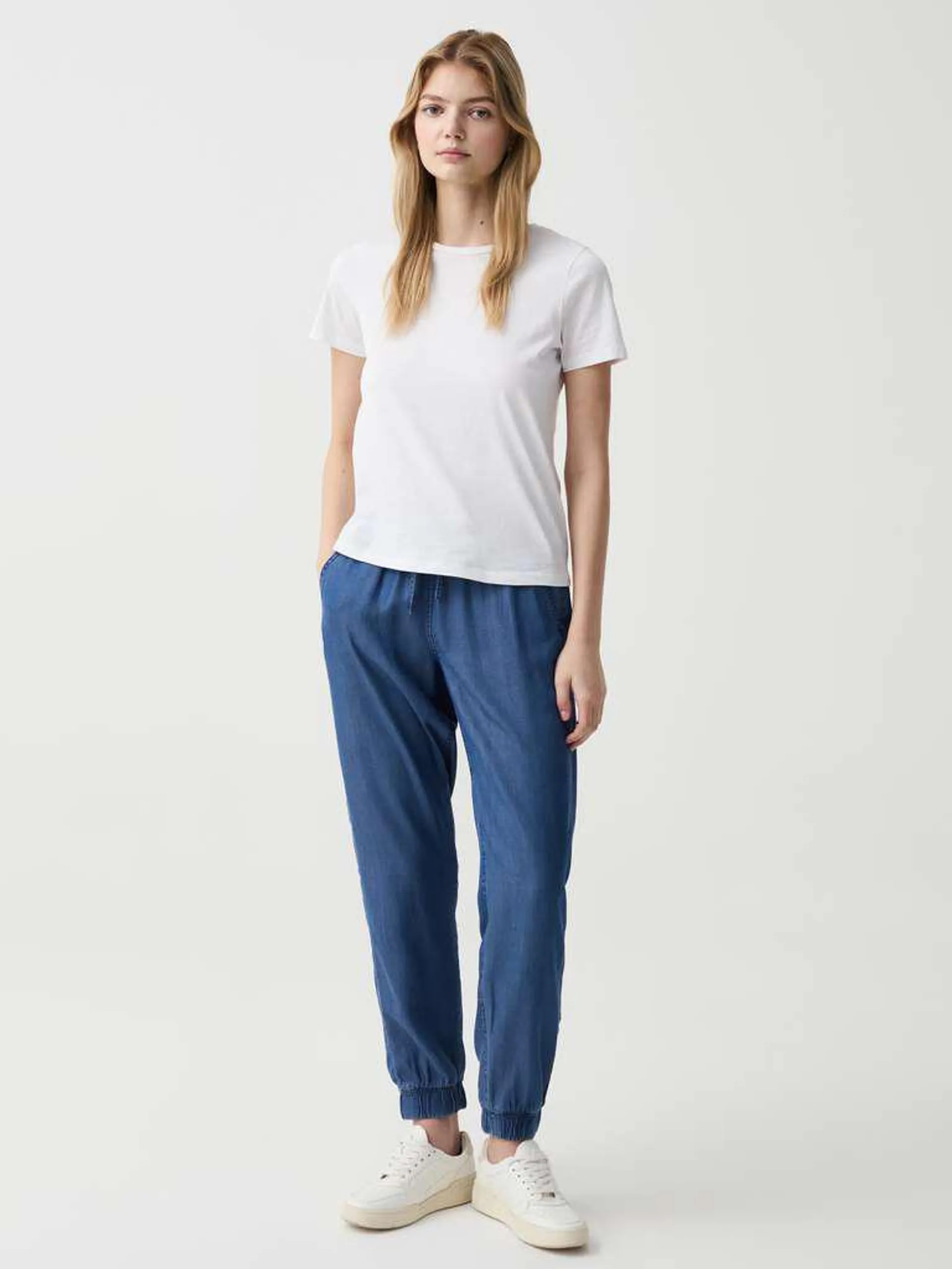 Denim Blue Joggers in fluid denim-effect fabric