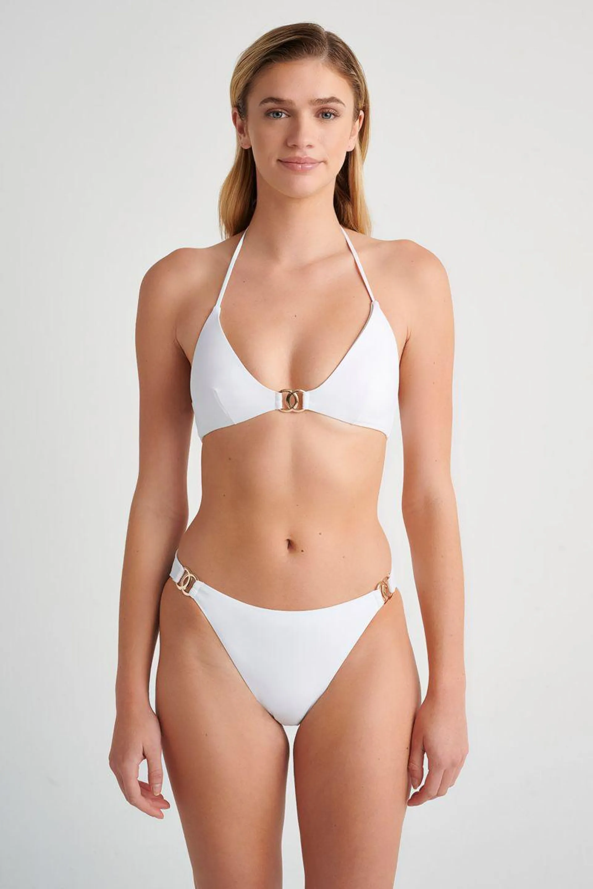 FASHION SOLIDS BIKINI SLIP WITH DECORATIVE DETAILS