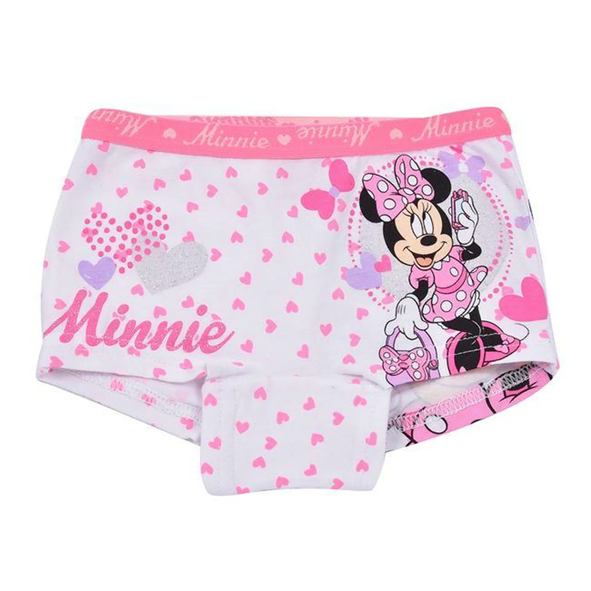 Μπόξερ Παιδικό Λευκό Φούξια Καρδιές Glitter Minnie