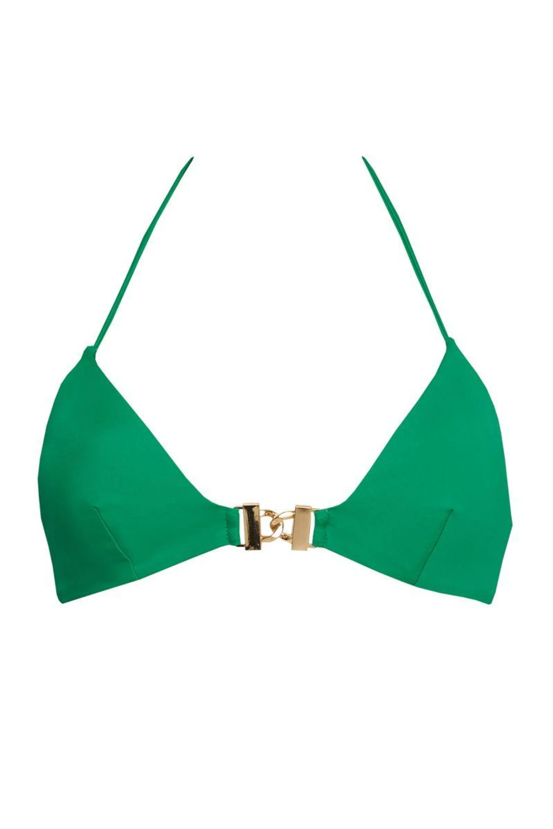 FASHION SOLIDS TRIANGLE SWIMWEAR BIKINI TOP WITH CHAIN DETAIL