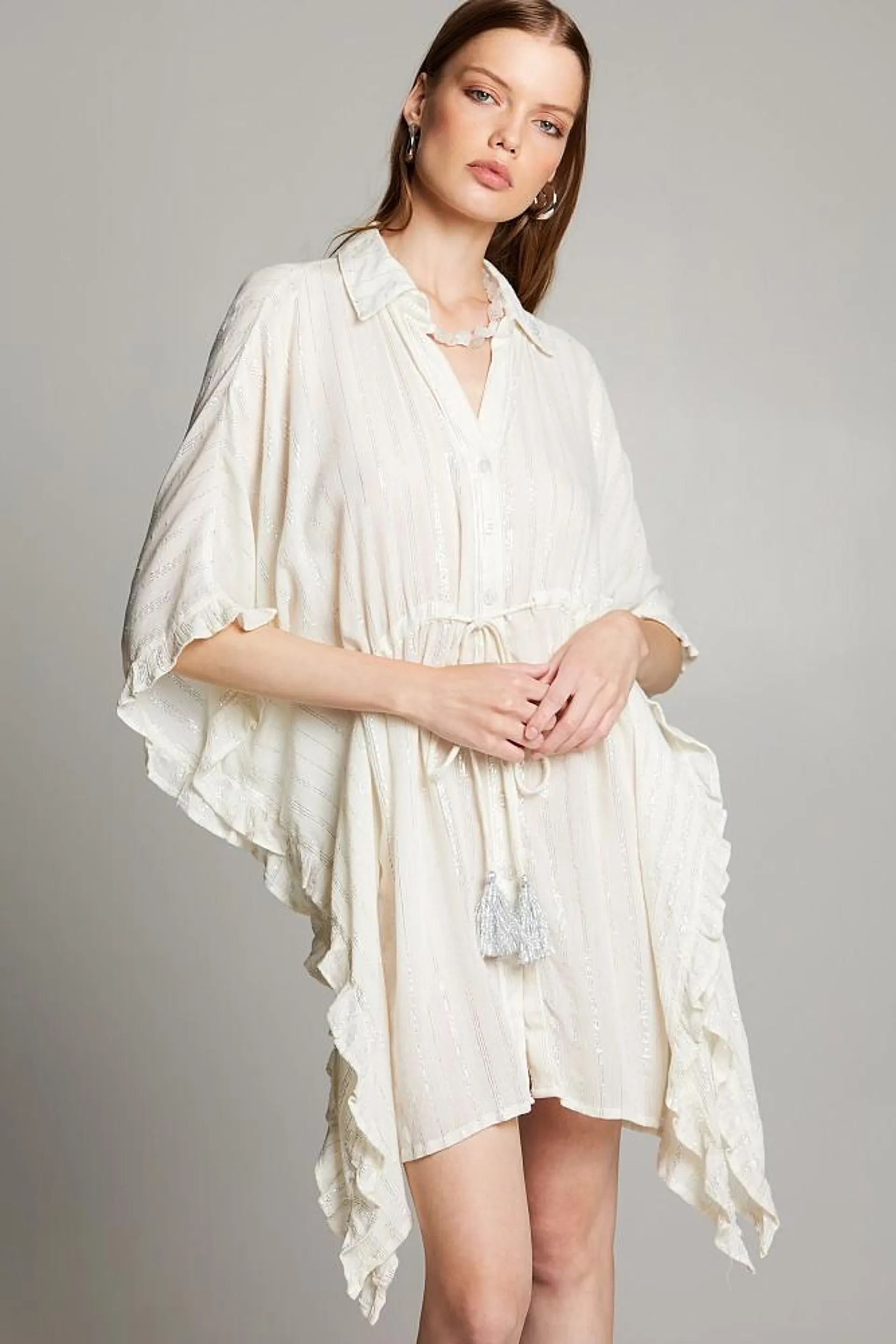 Lurex kaftan with ruffles