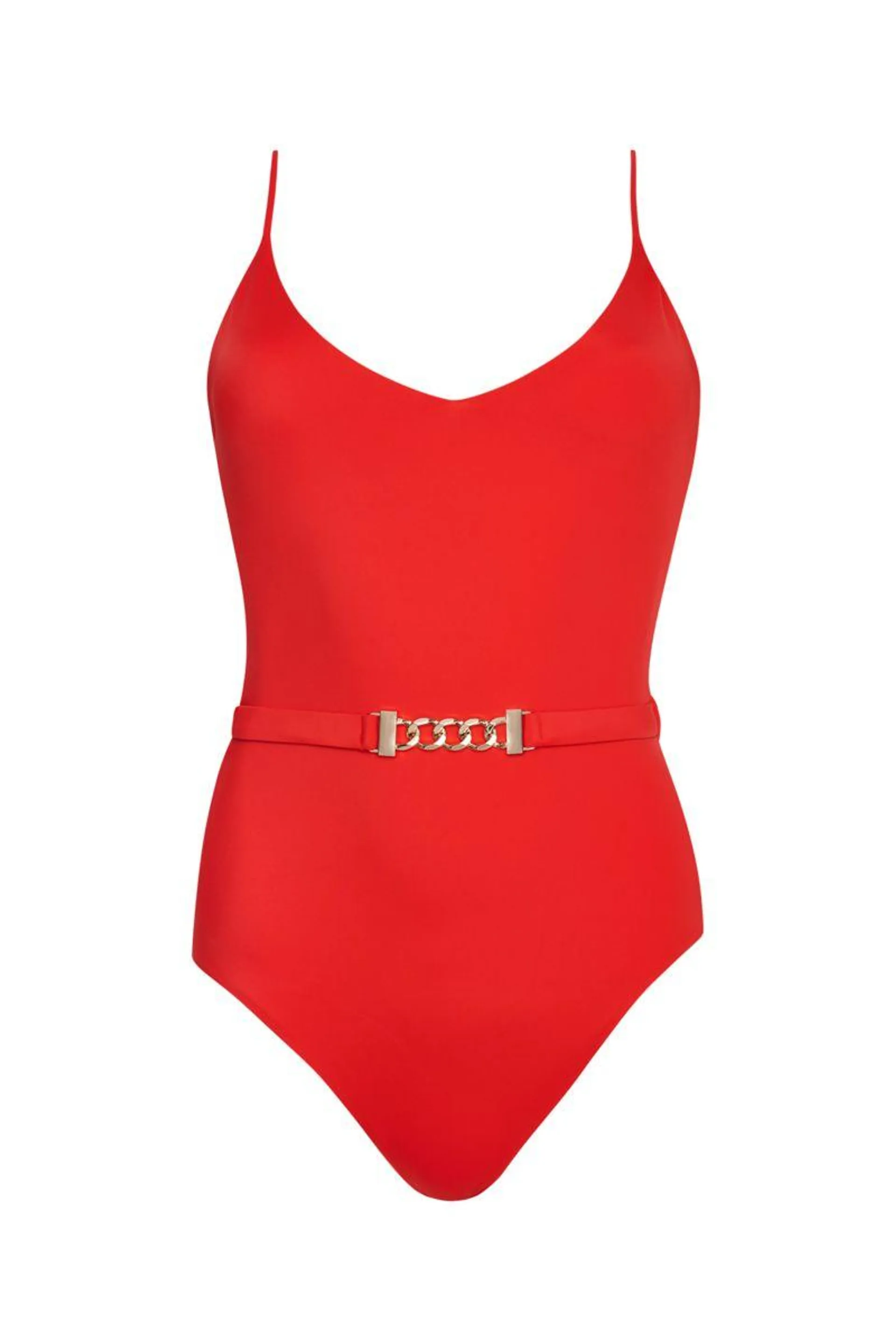 FASHION SOLIDS BELTED ONEPIECE SWIMSUIT