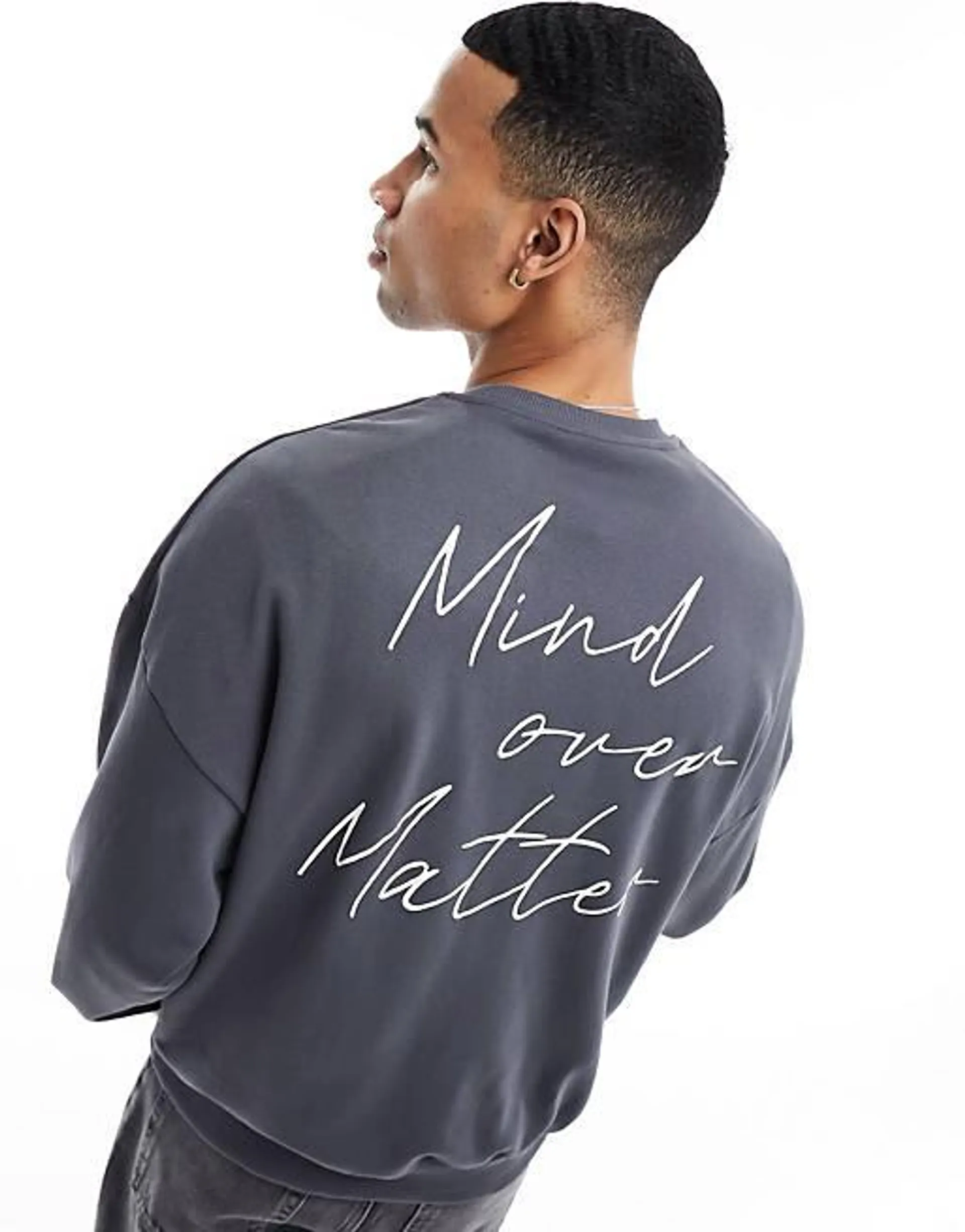 ADPT oversized sweatshirt with script back print in grey