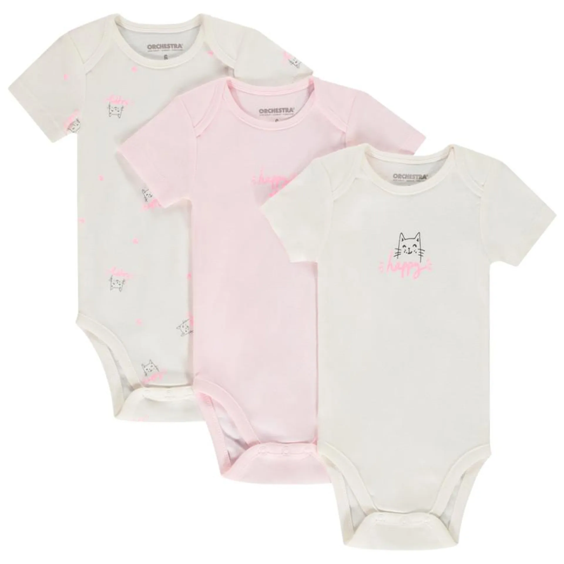 Lot de 3 bodies manches courtes motifs chat pour bébé fille