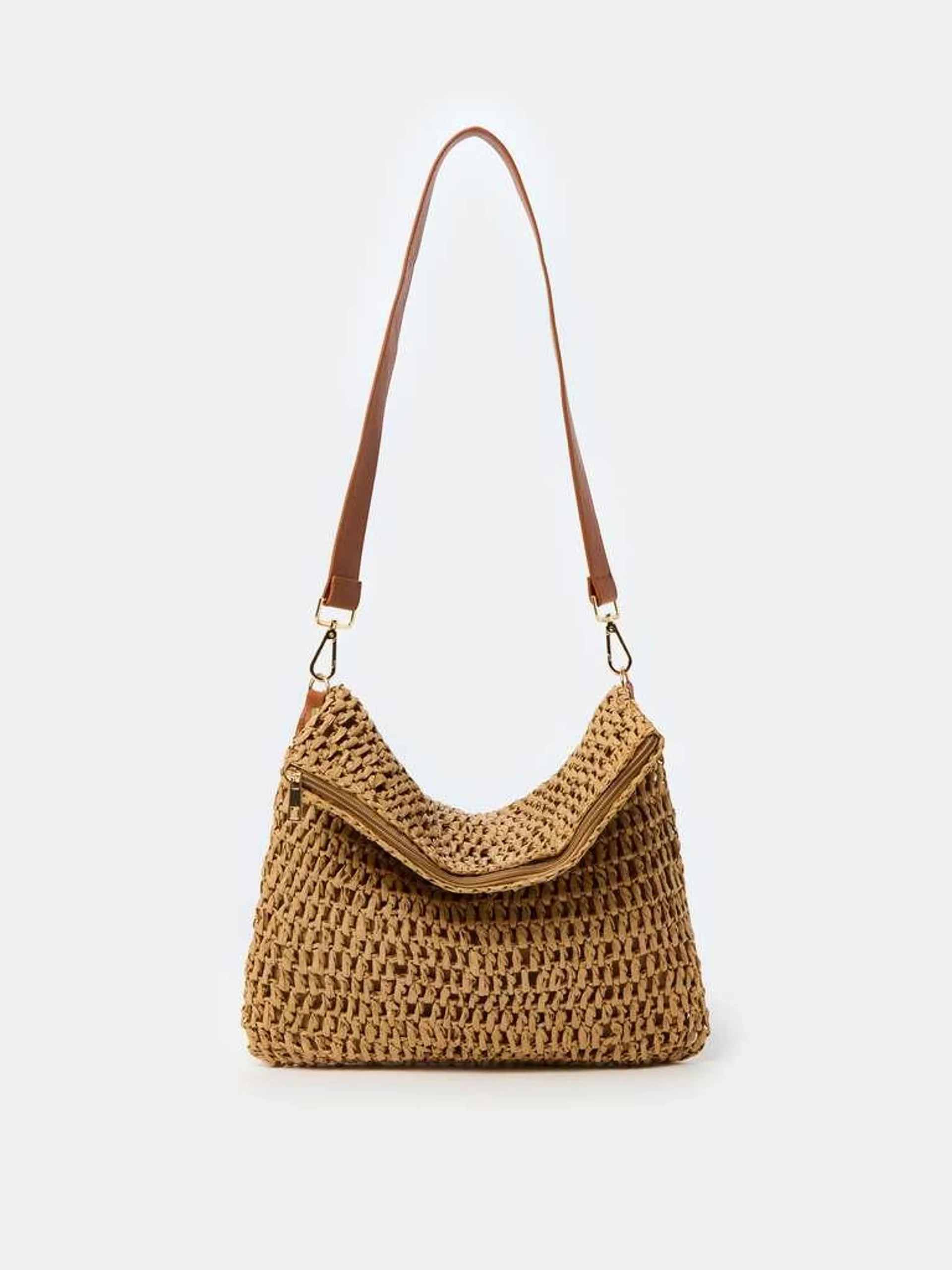 Beige Raffia bag with shoulder strap