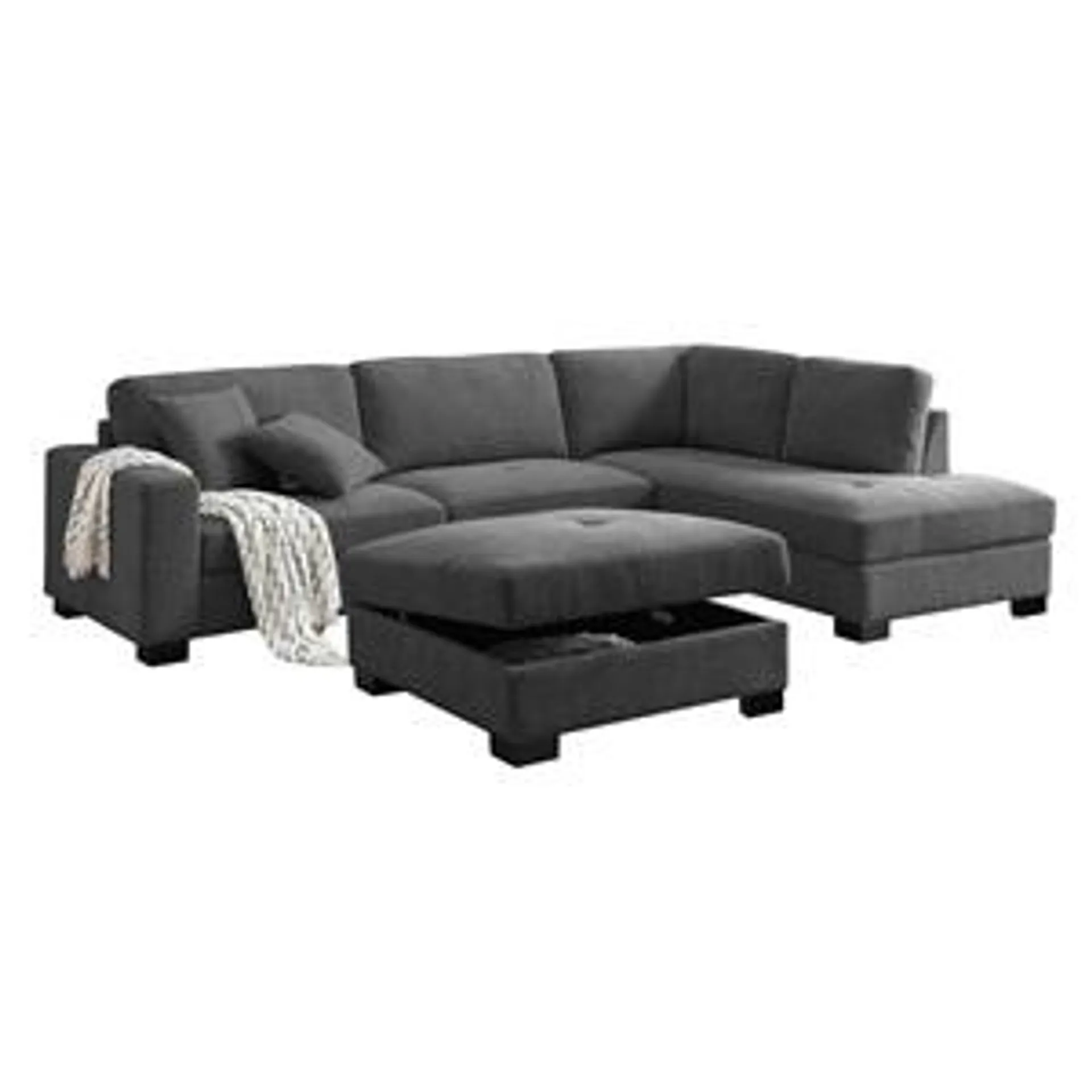 DORNO Corner Sofa with Storage Ottoman, Fabric Anthracite