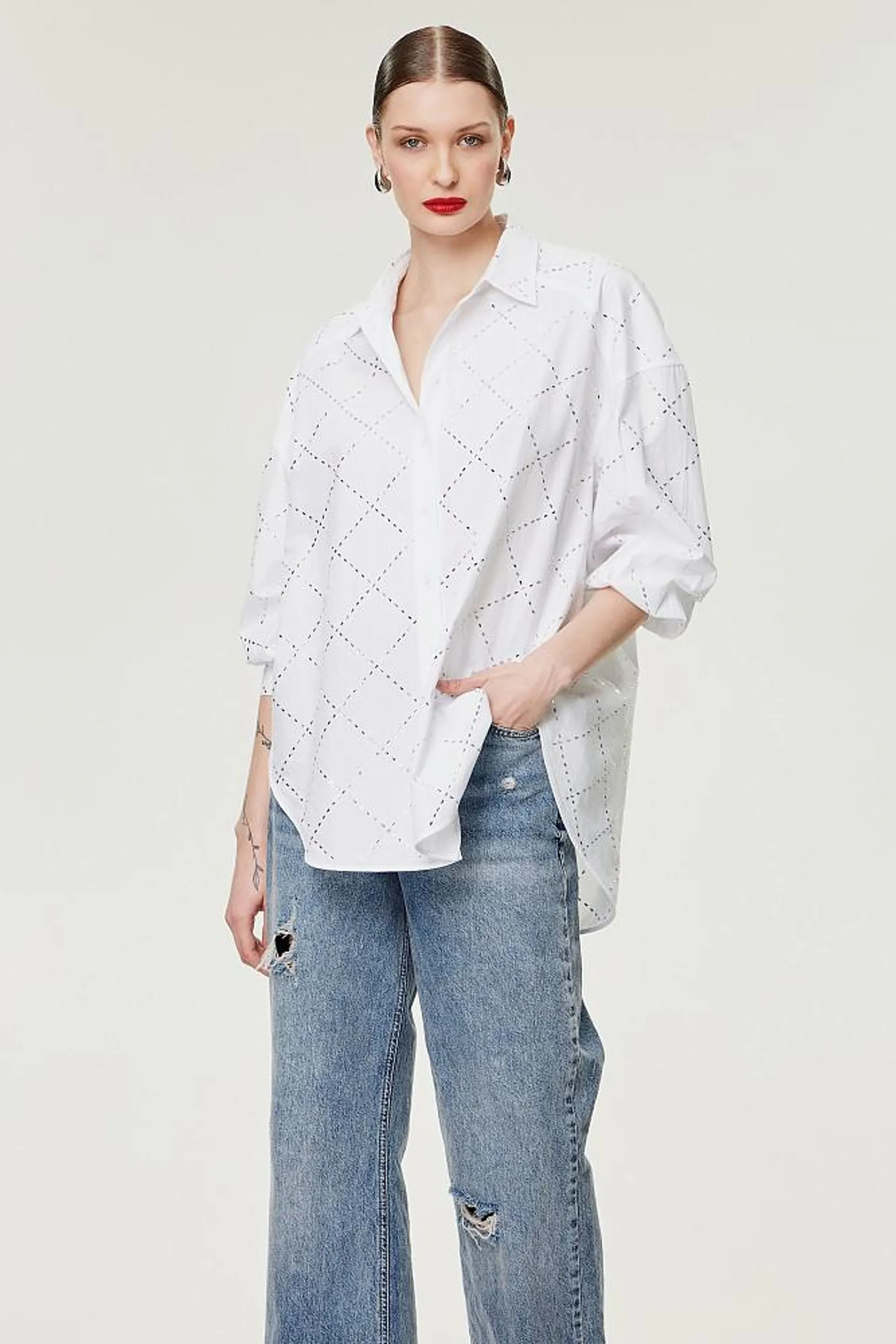 Oversized shirt with rhinestones