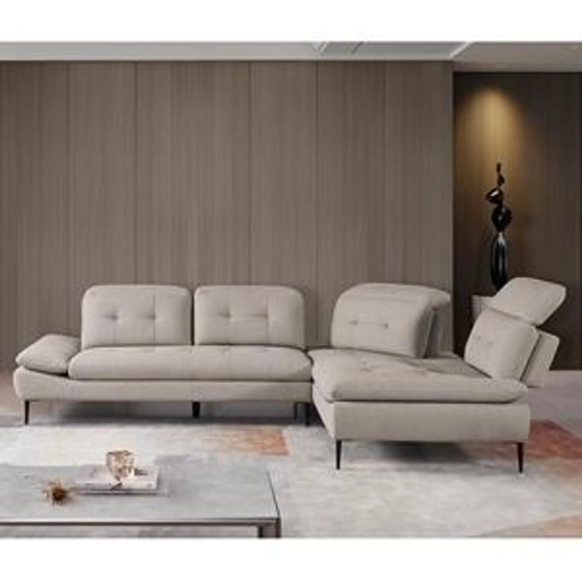 SELBY Right Facing Corner Sofa Fabric Beige