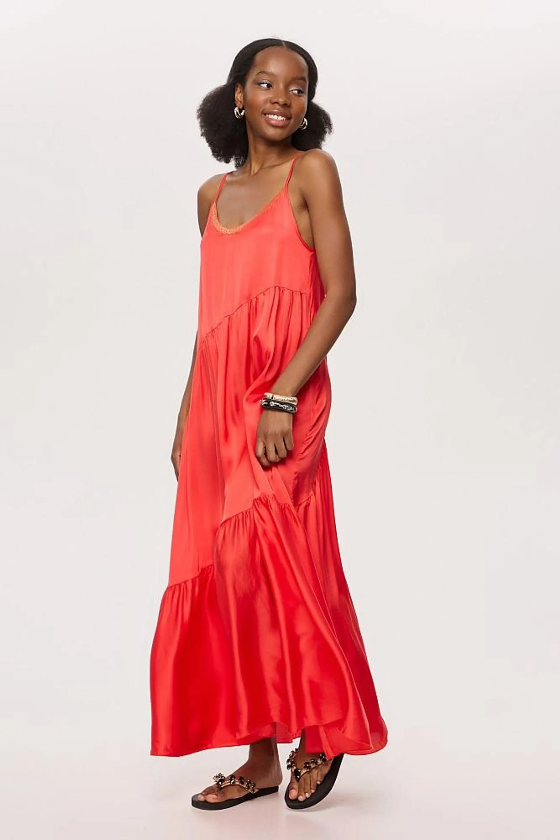 Satin dress with ruffles