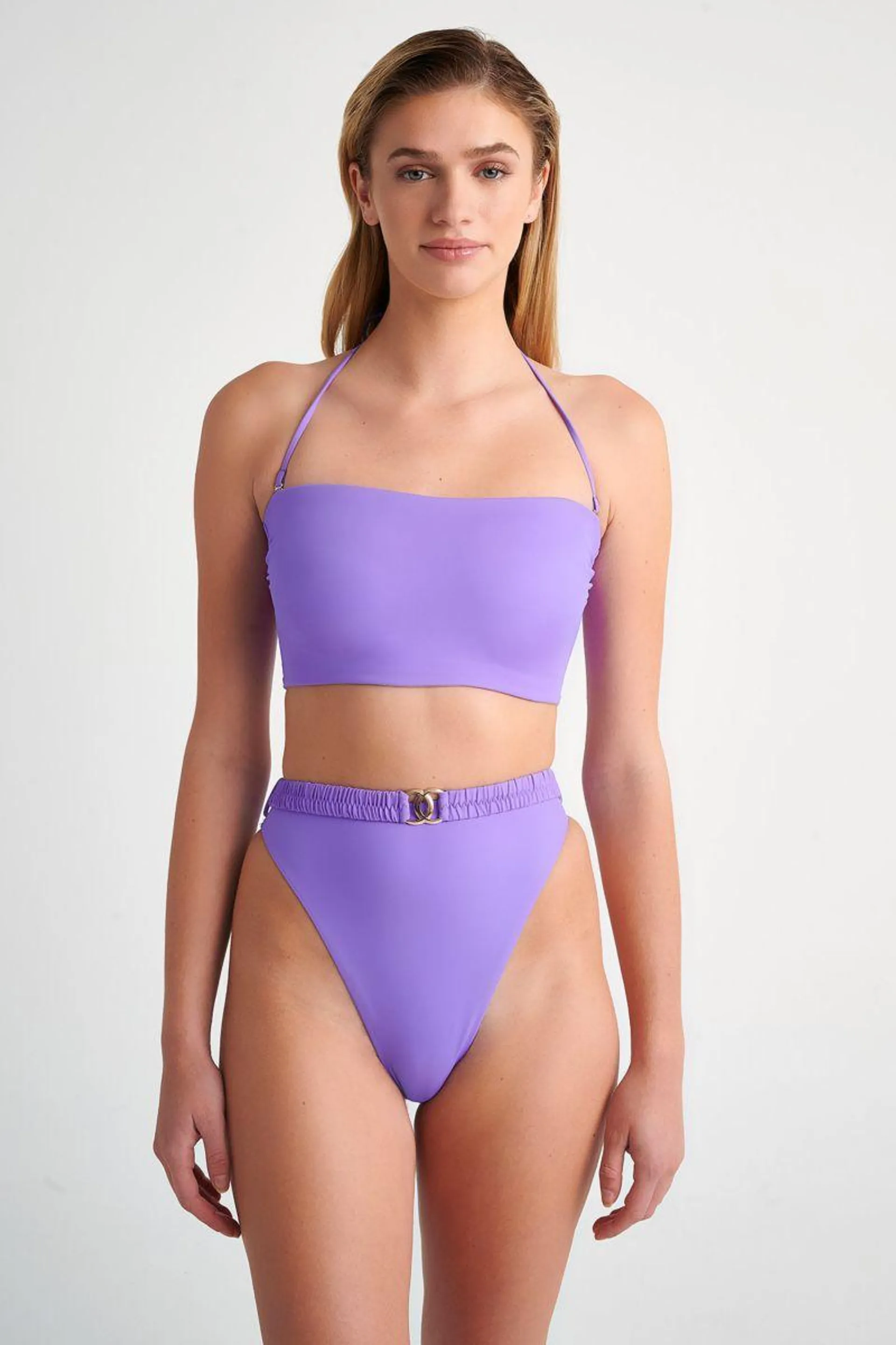 FASHION SOLIDS BELTED HIGH WAISTED BIKINI SLIP