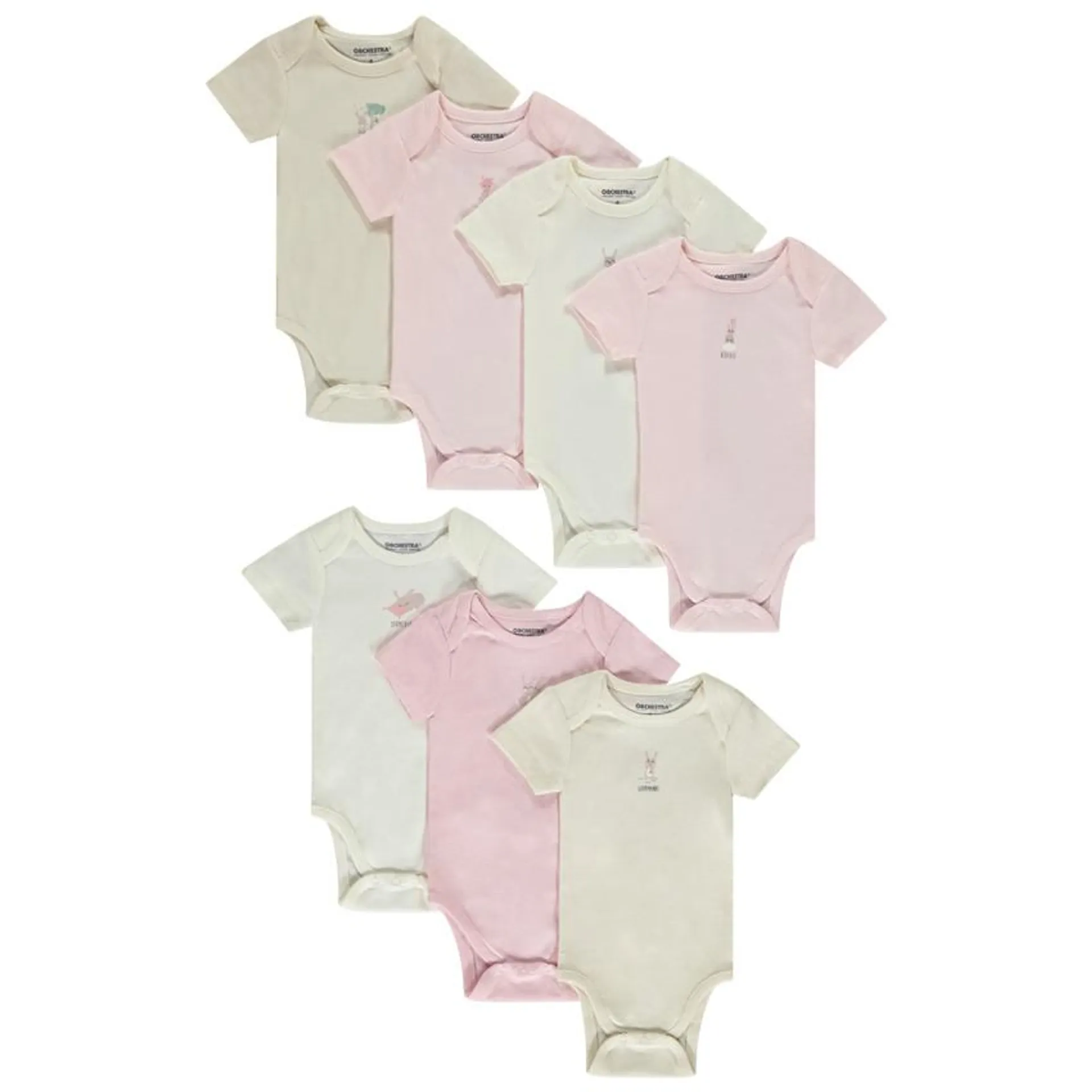 Lot de 7 bodies manches courtes motifs lapins pour bébé fille