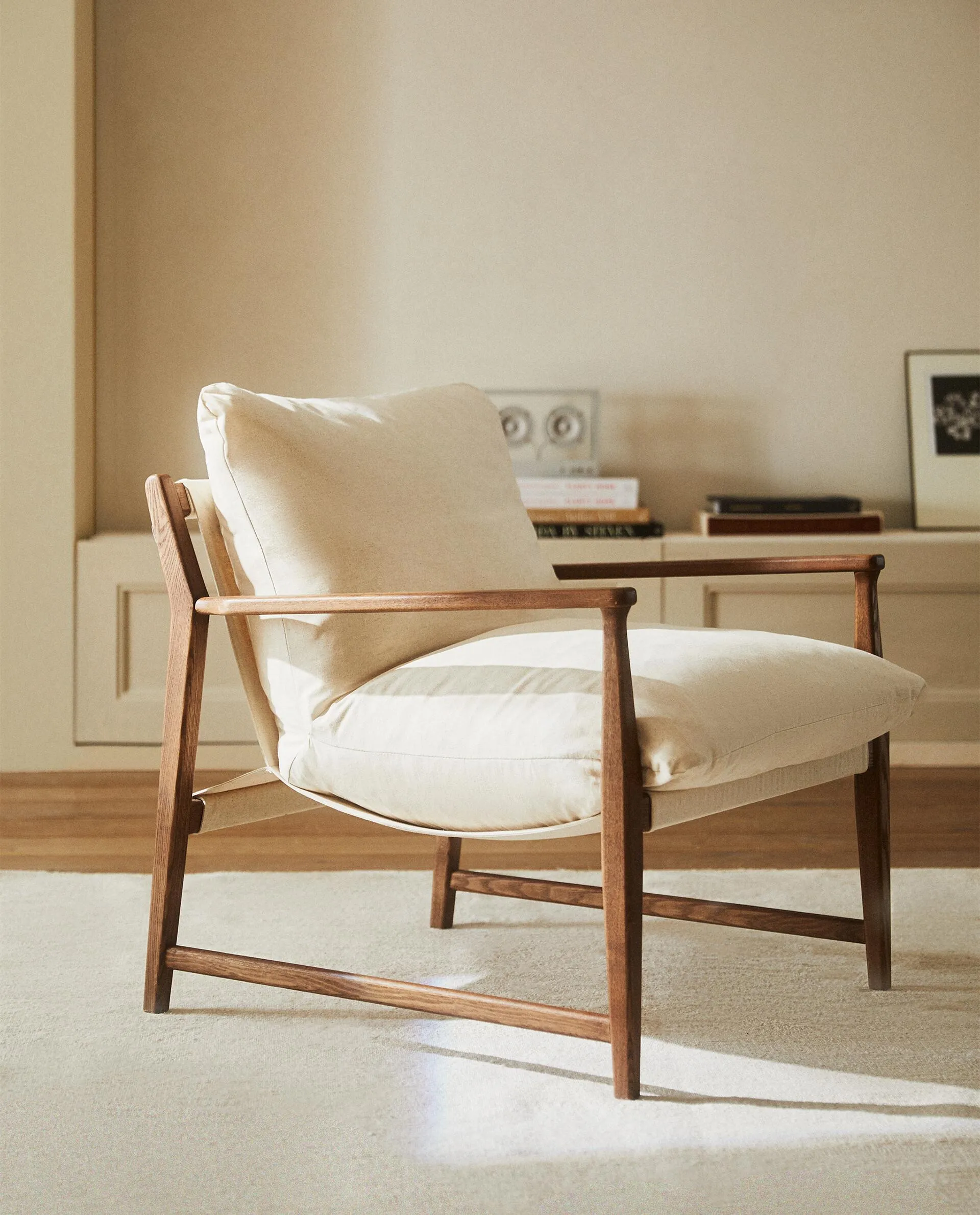 WOODEN ARMCHAIR WITH REMOVABLE CUSHION