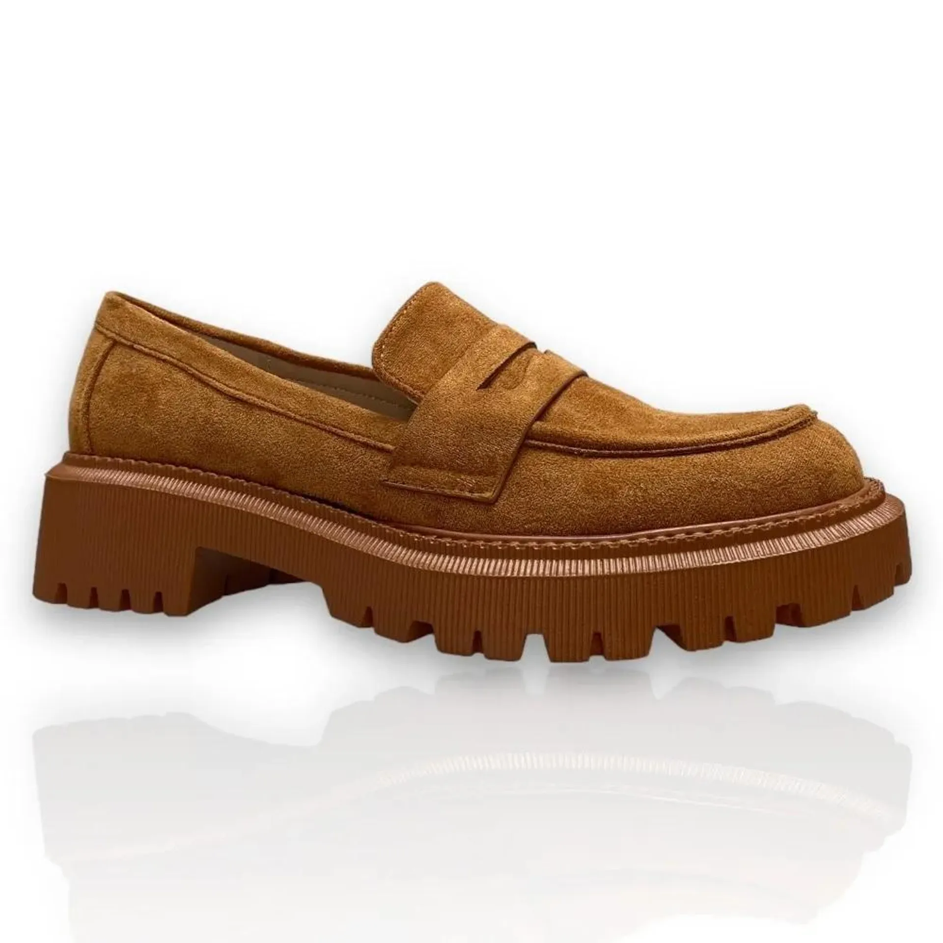 Γυναικεία Chunky Loafers καμηλό Σουέντ Famous