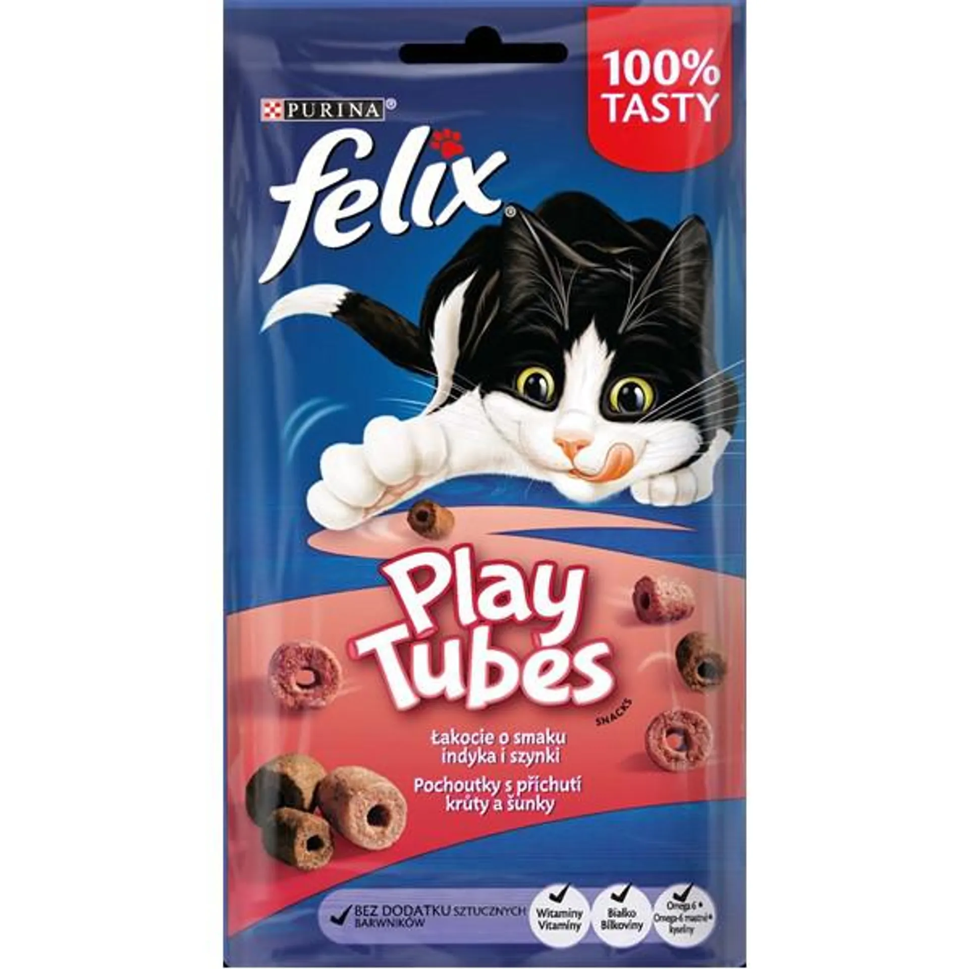 FELIX Play Tubes, poslastica s okusom puretine i šunke, 50g