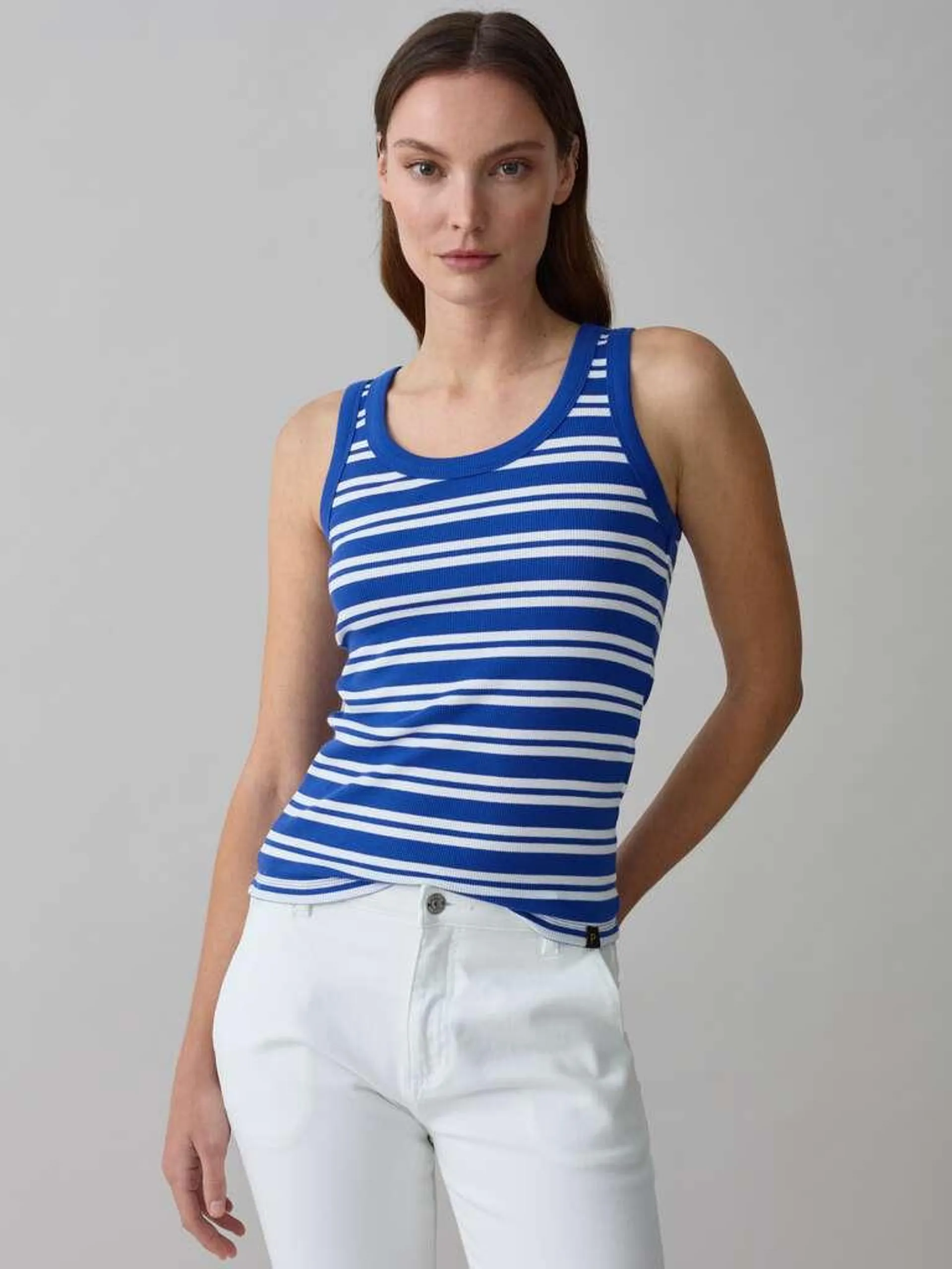 White/Blue Ribbed tank top with striped pattern