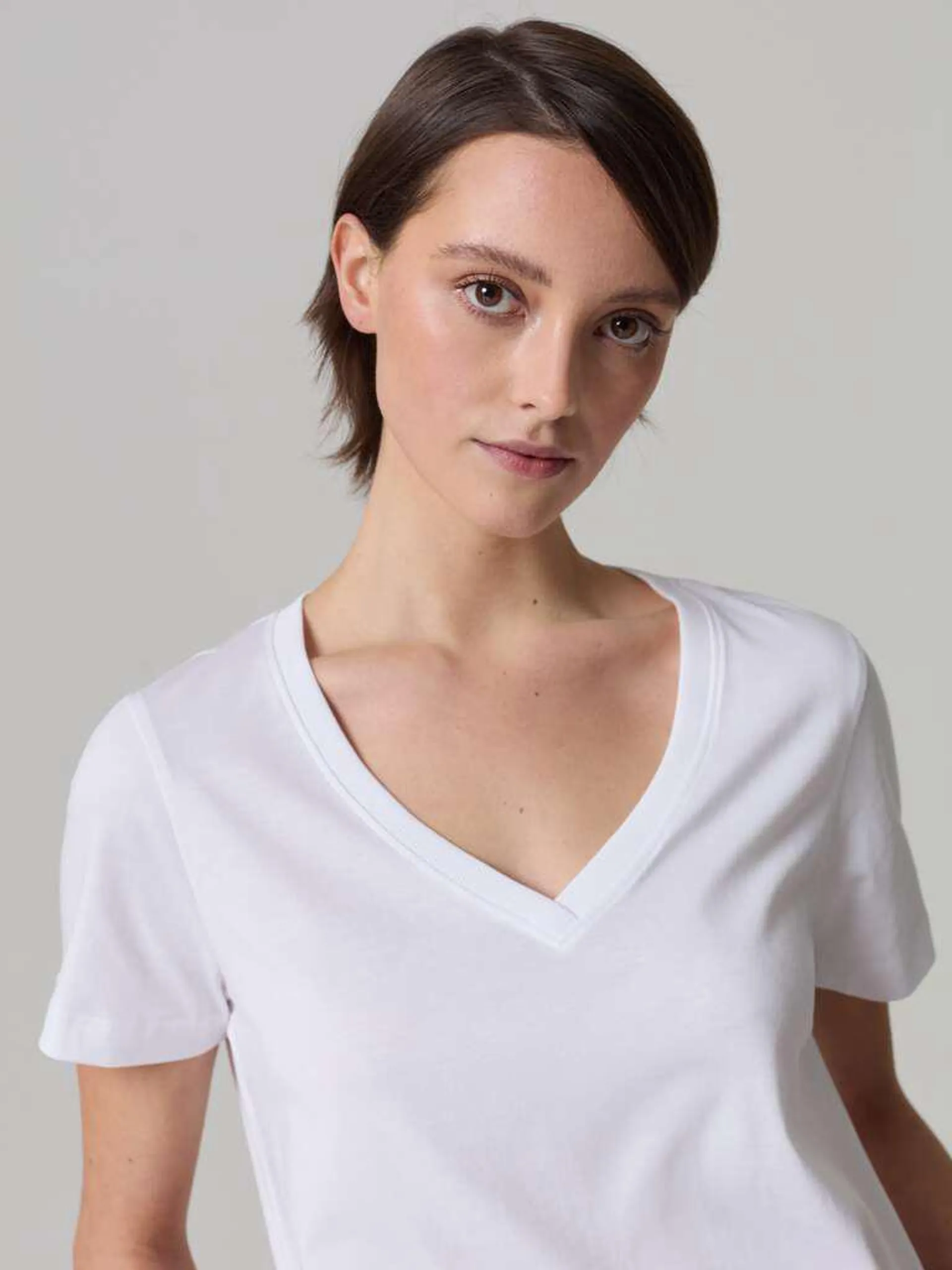 Optical White Cotton V-neck T-shirt