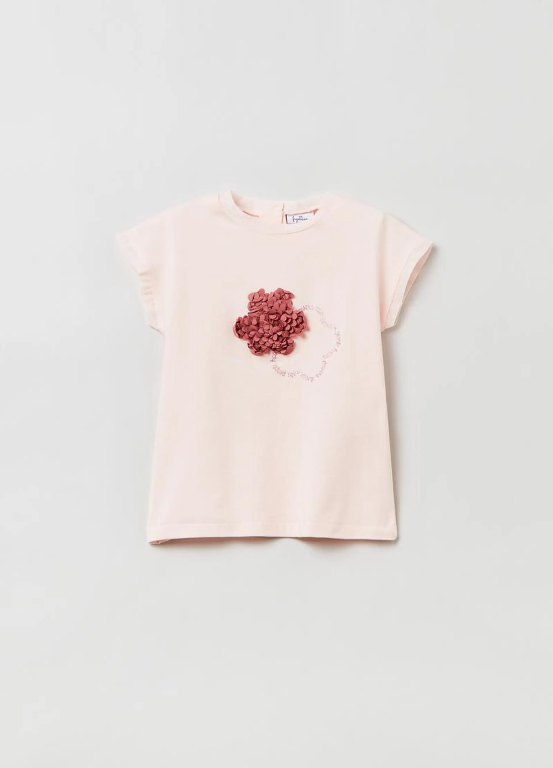 T-shirt with flower and glitter print
