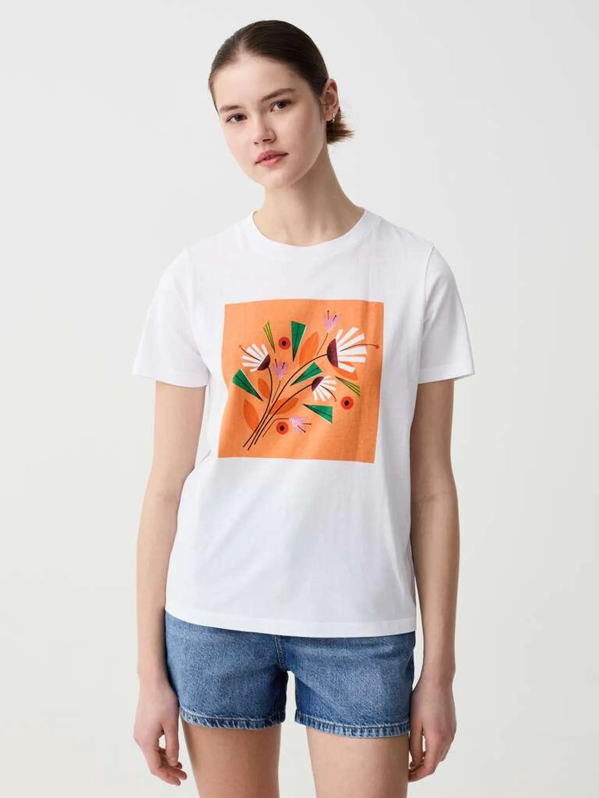 Optical White T-shirt with graphic illustration by Magda Azab