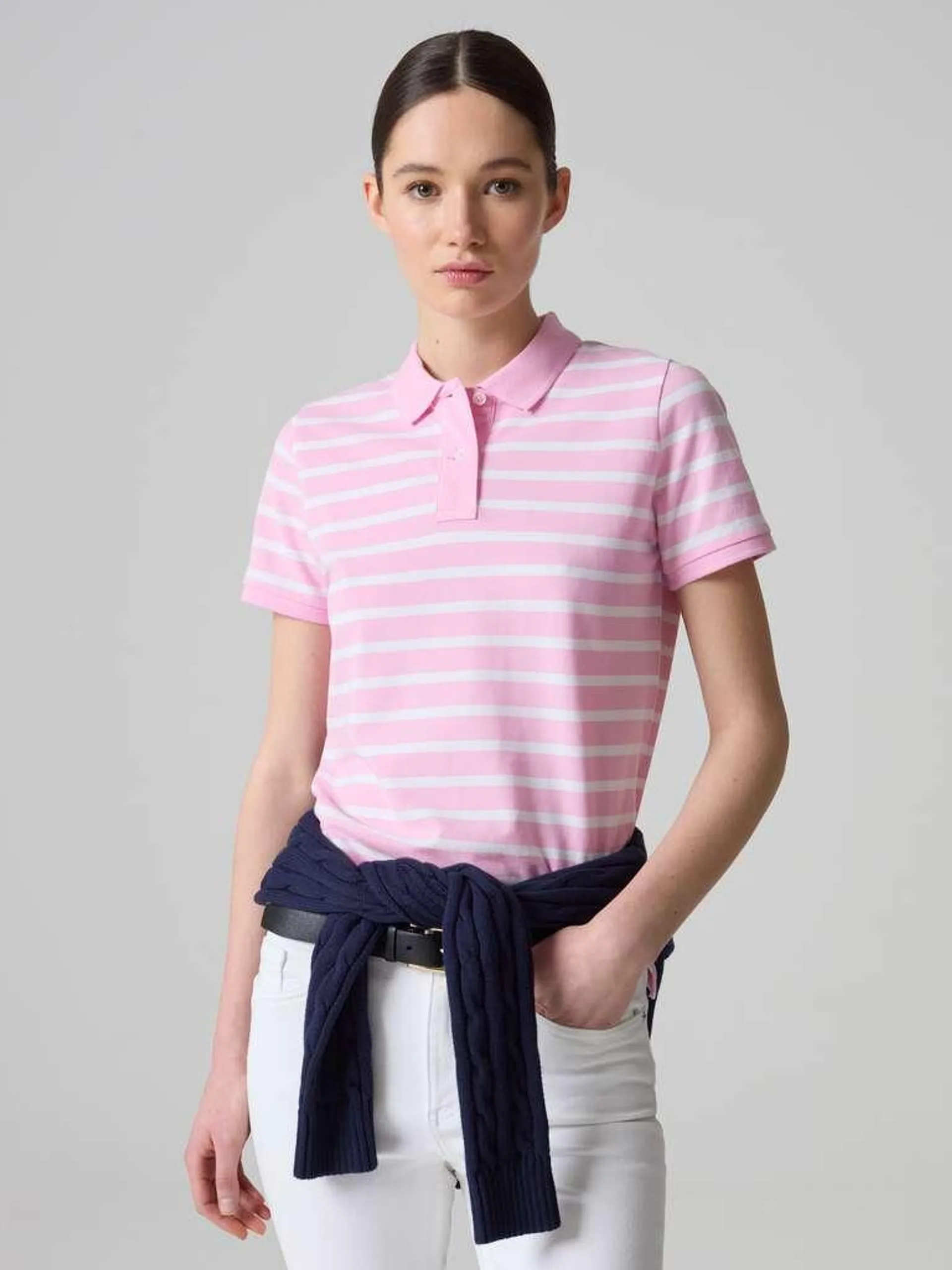 White/Pink Organic cotton piquet polo shirt with stripes