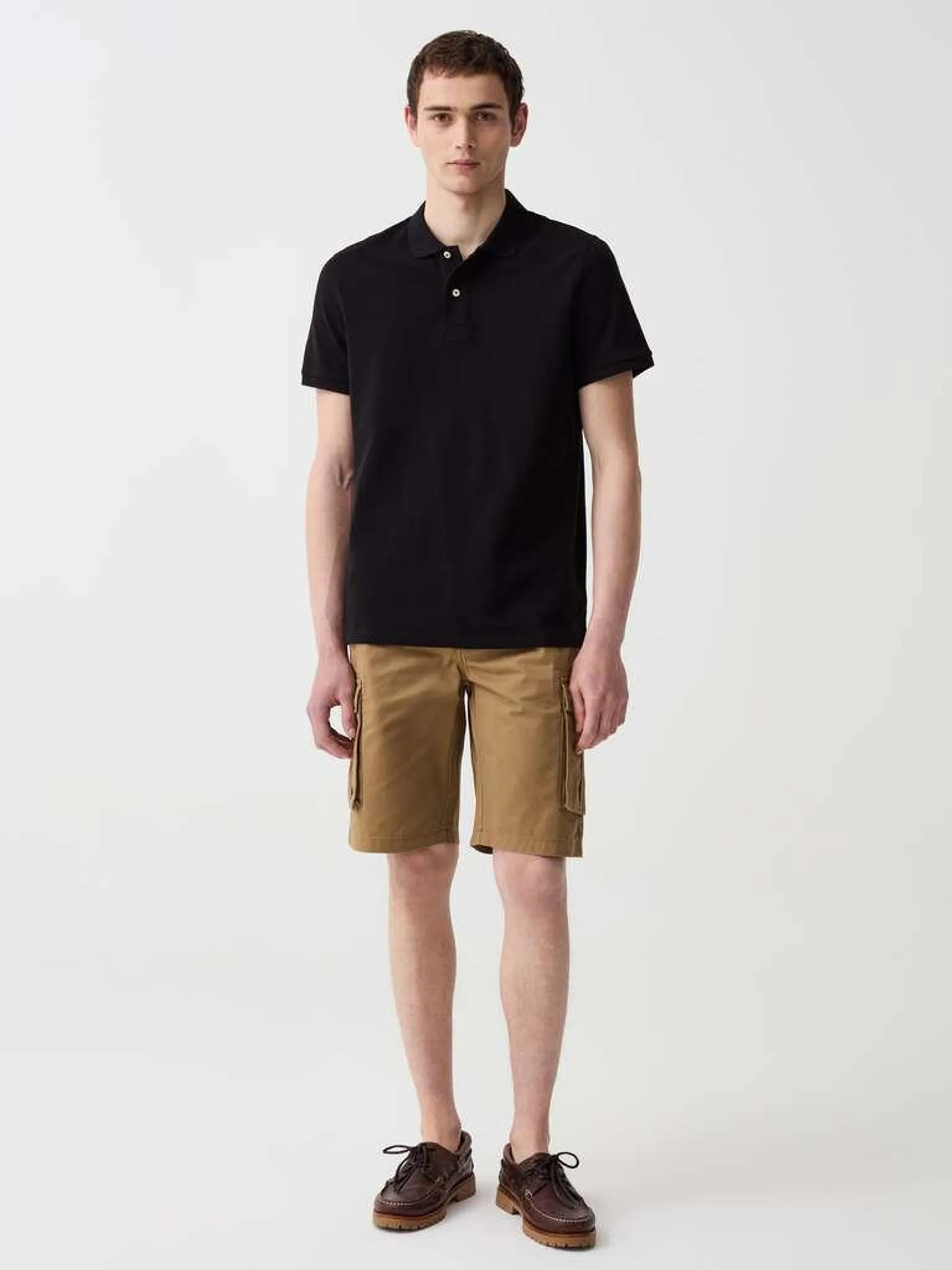 Dark Beige Loose-fit cargo Bermuda shorts