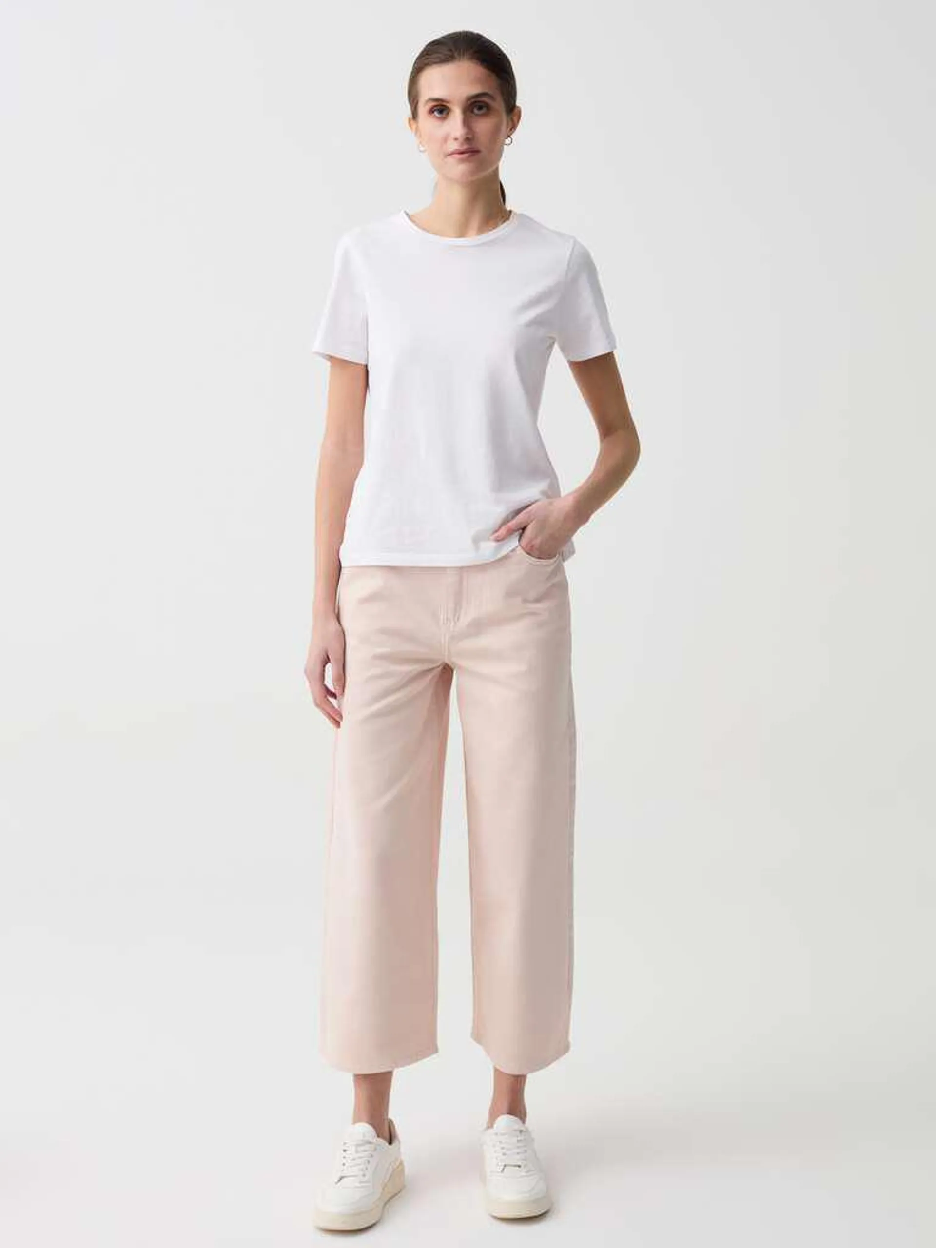 Light Pink Wide-leg cropped jeans