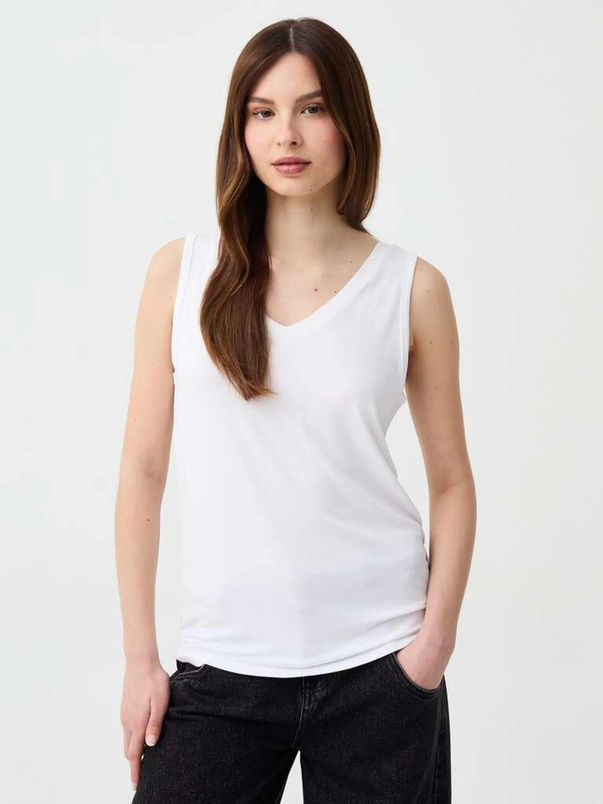 Optical White Tank top with V neck