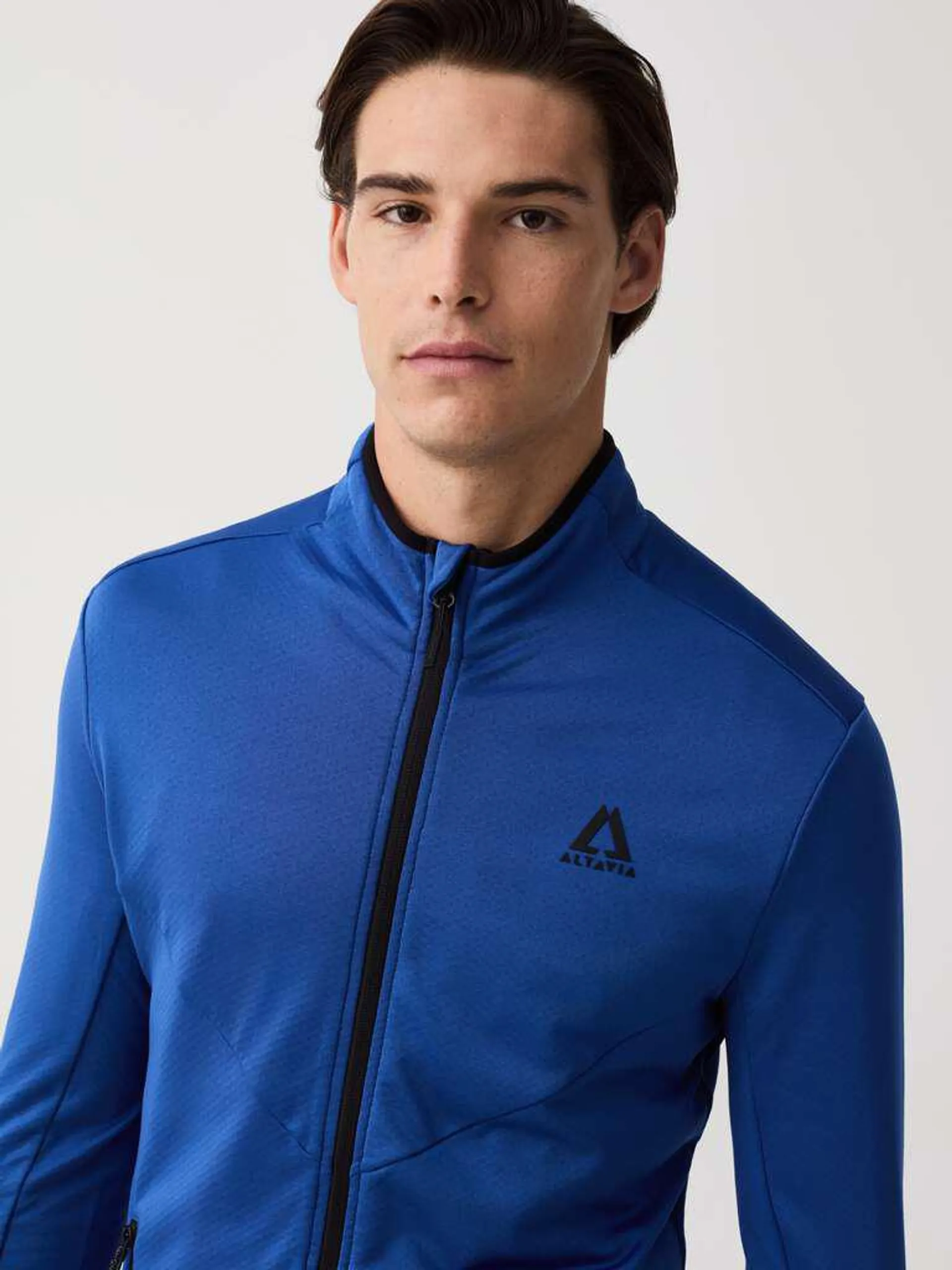 Deep Blue Altavia full-zip sweatshirt with high neck in technical fabric