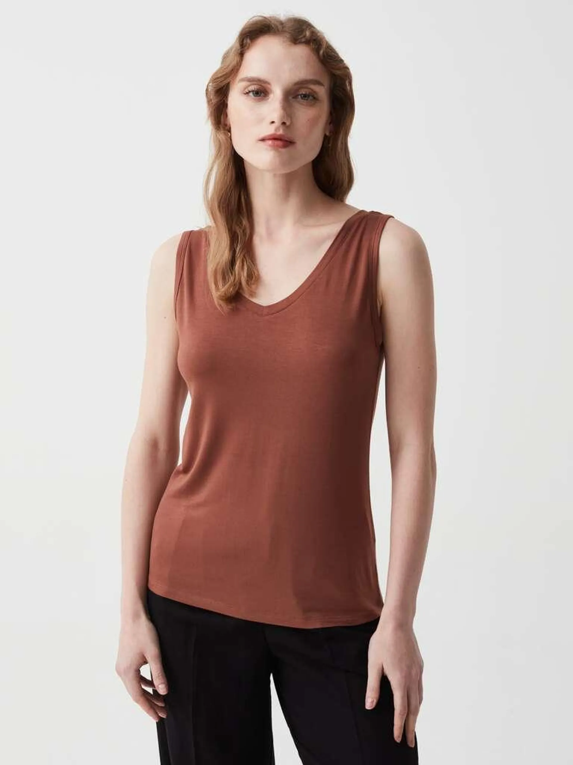 Bronze brown Tank top with V neck