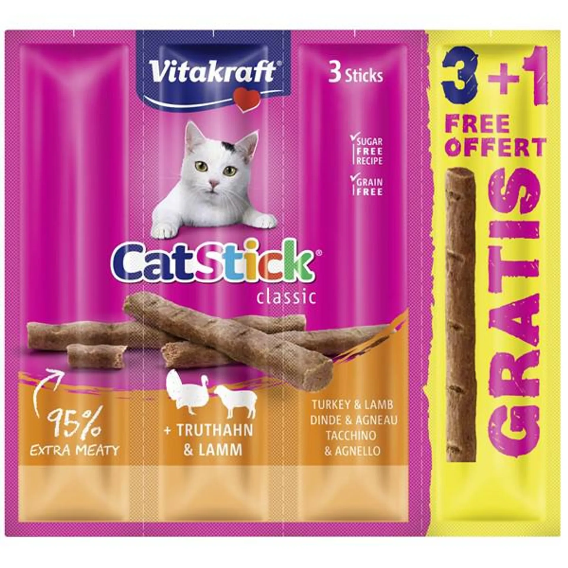 VITAKRAFT Cat Stick Mini, poslastica s puretinom i janjetinom, 24g/3+1 NA DAR