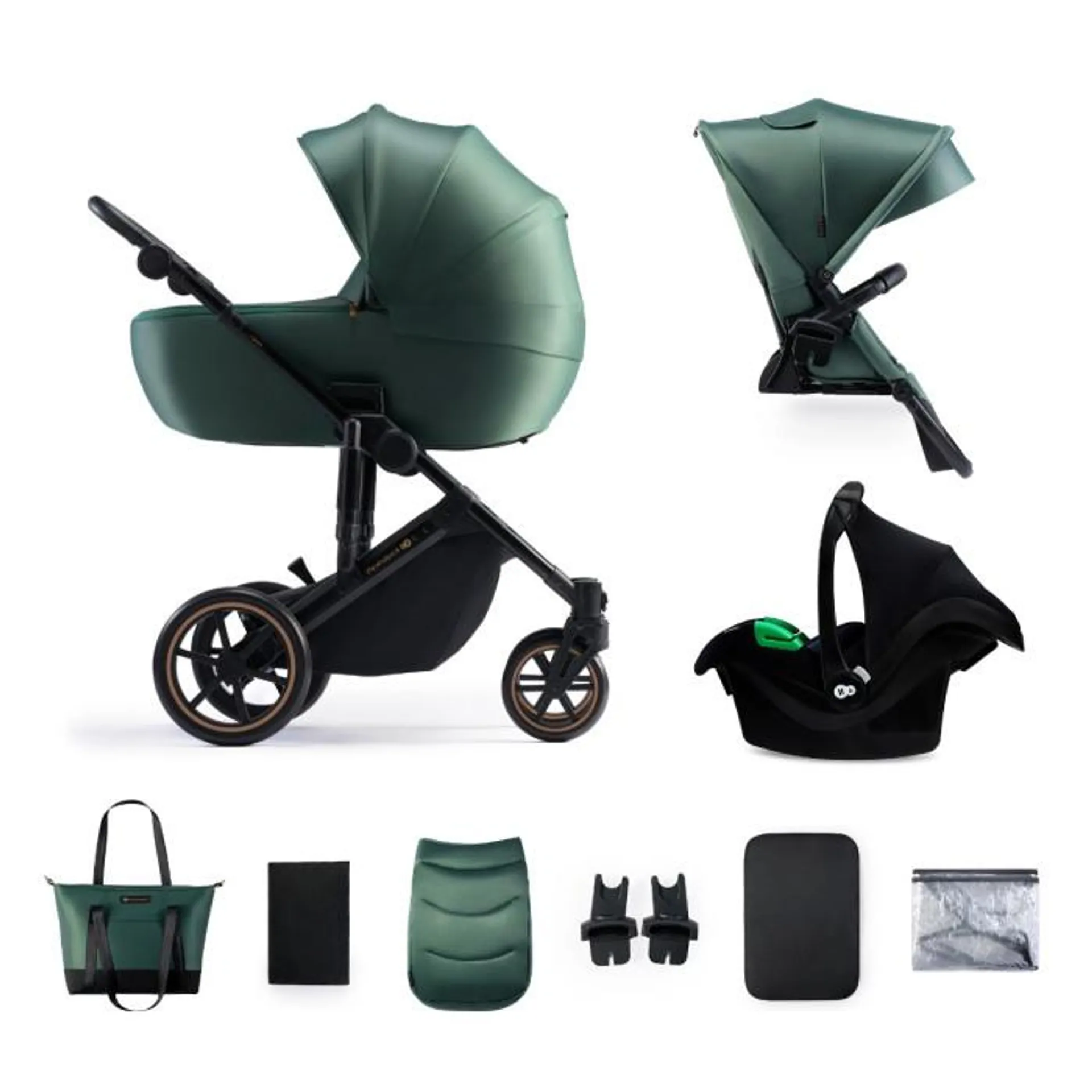 Kinderkraft kolica 3u1 Prime 2 Pro + košara + autosjedalica - Dark Green