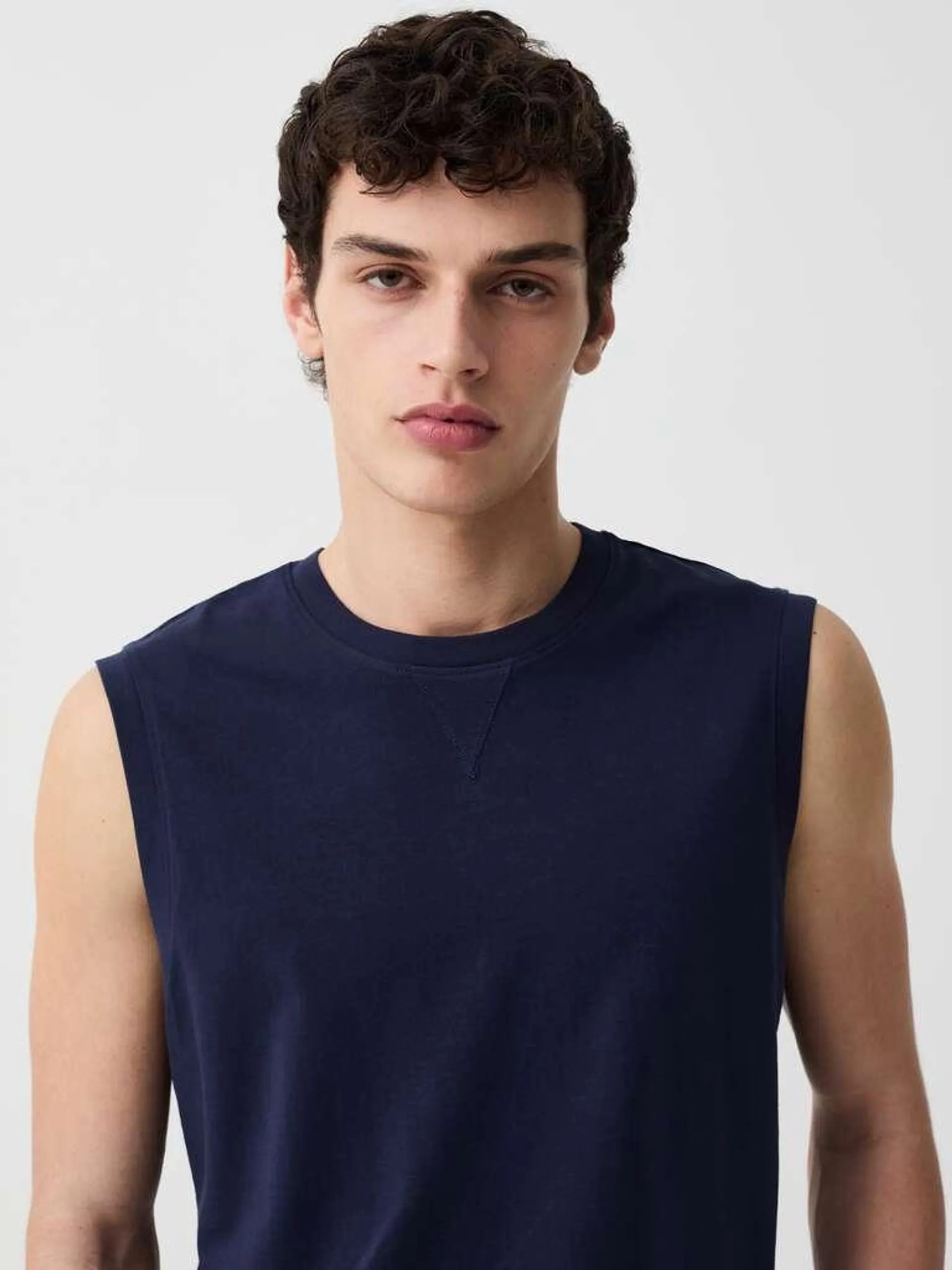 Dark Blue Tank top with round neck with V detail