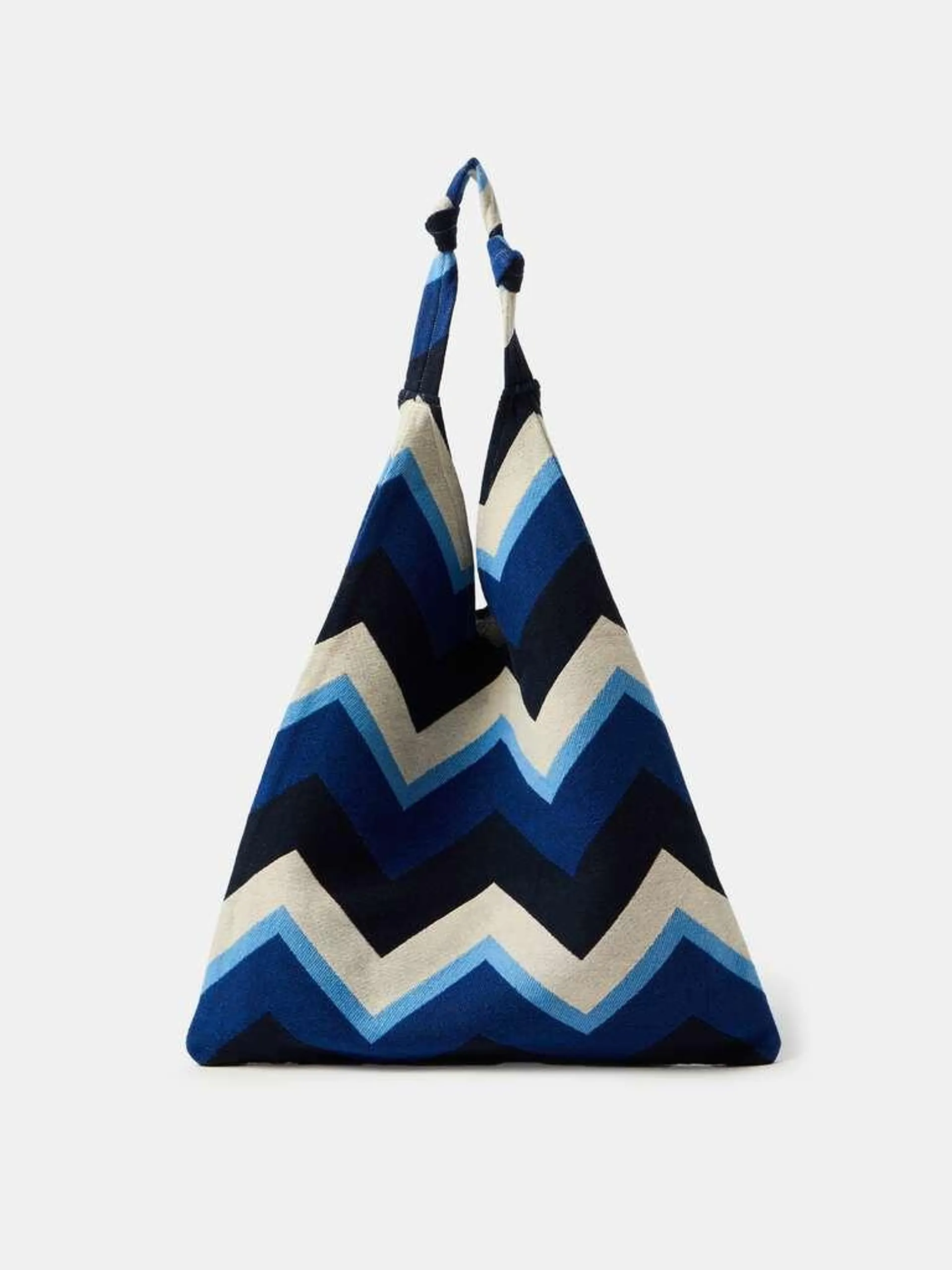 White/Blue Hobo bag with zigzag print