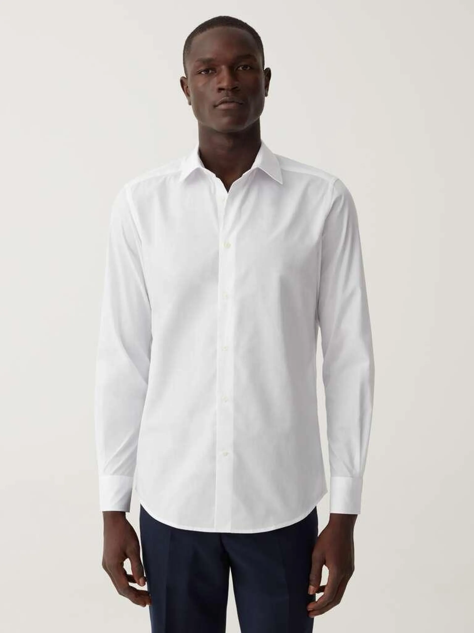 Optical White Solid colour slim fit shirt