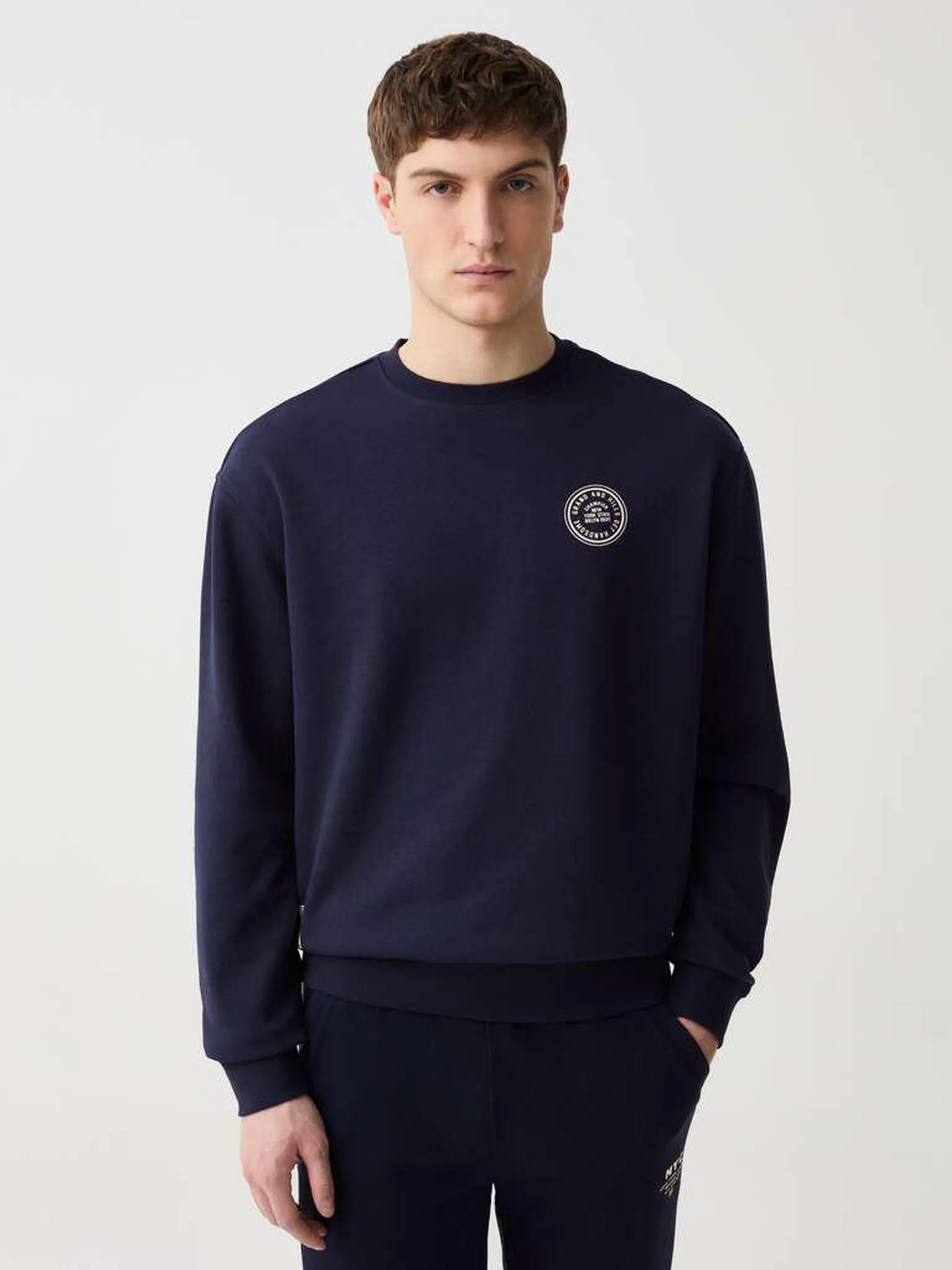 Navy Blue Round neck sweatshirt with print