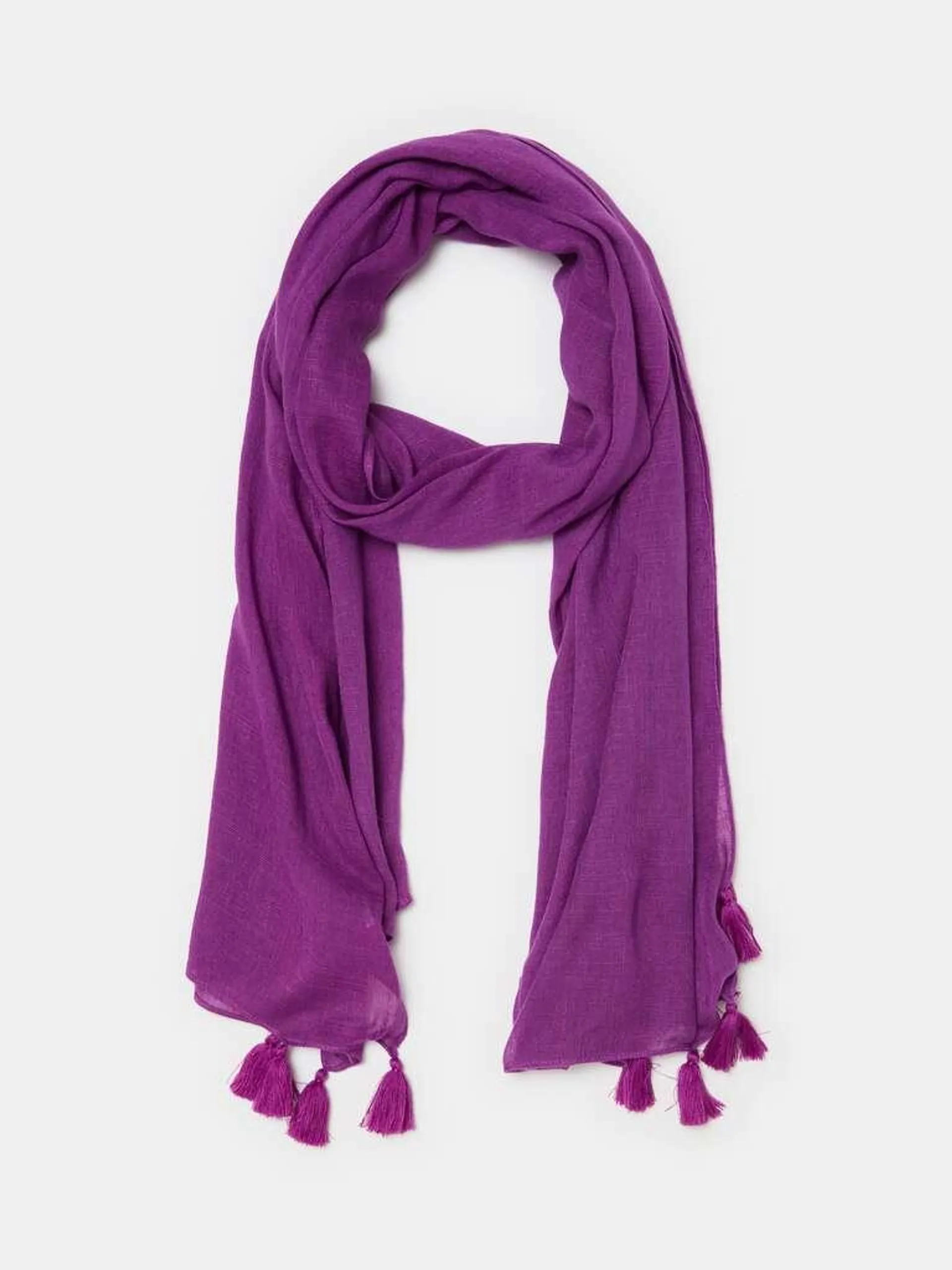 Mauve Viscose and linen scarf with tassels