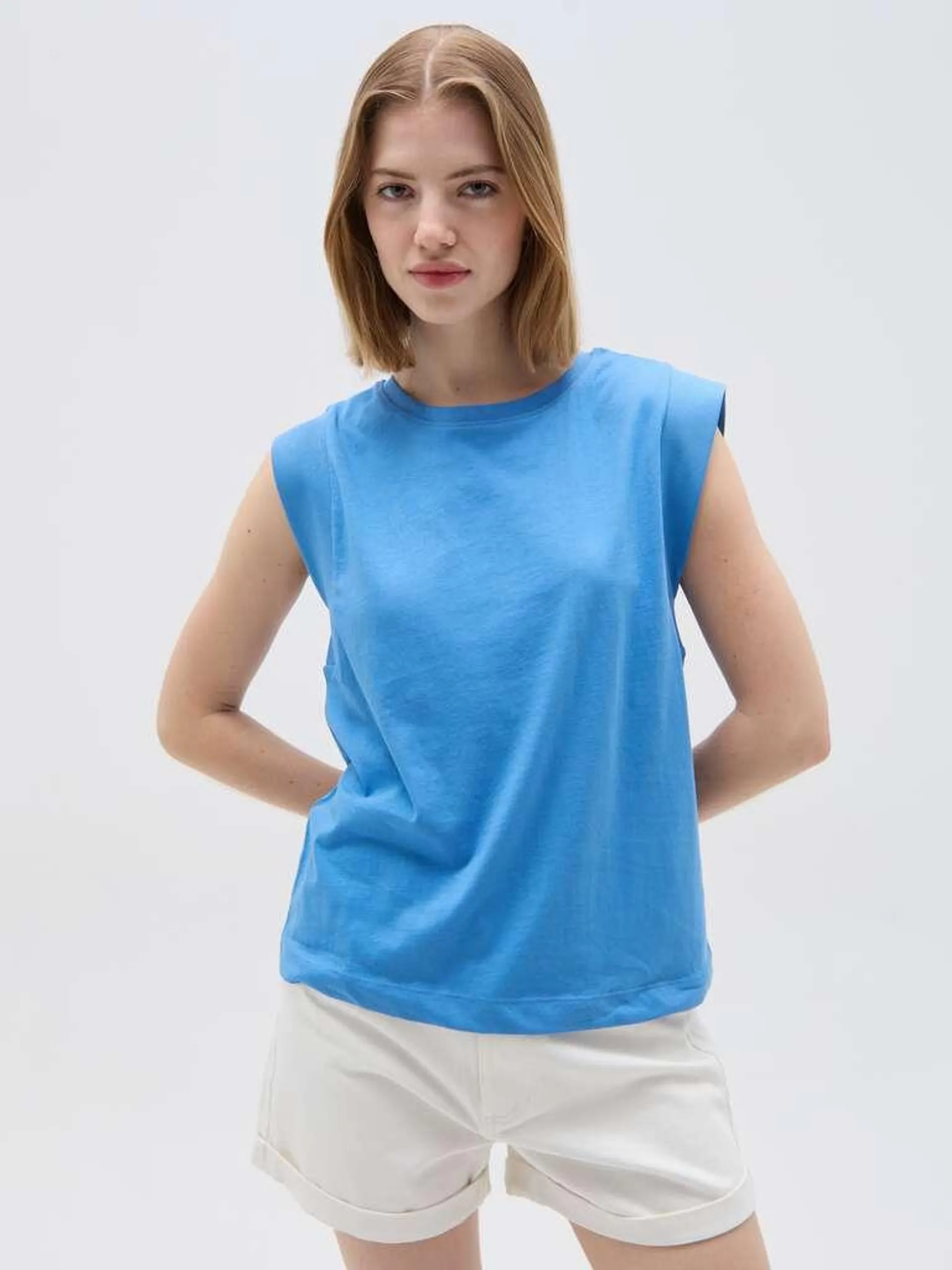 Soft Blue T-shirt smanicata relaxed fit